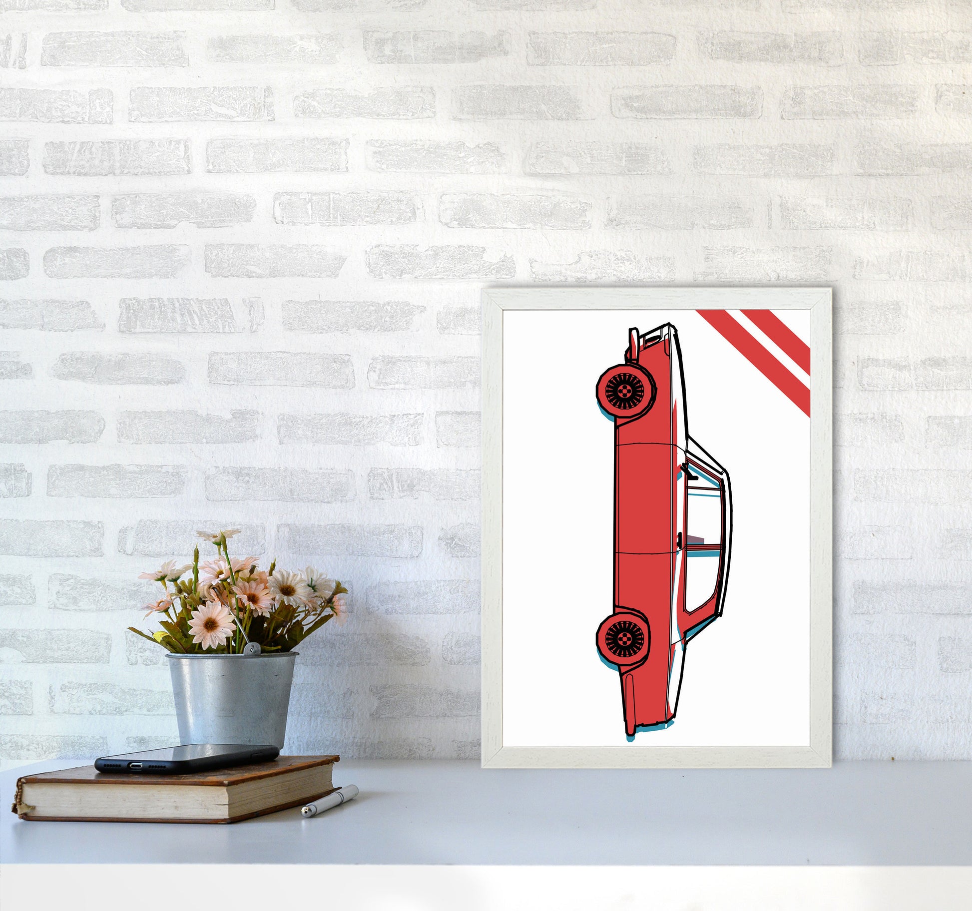 Red Car Art Print by Jason Stanley A3 Oak Frame