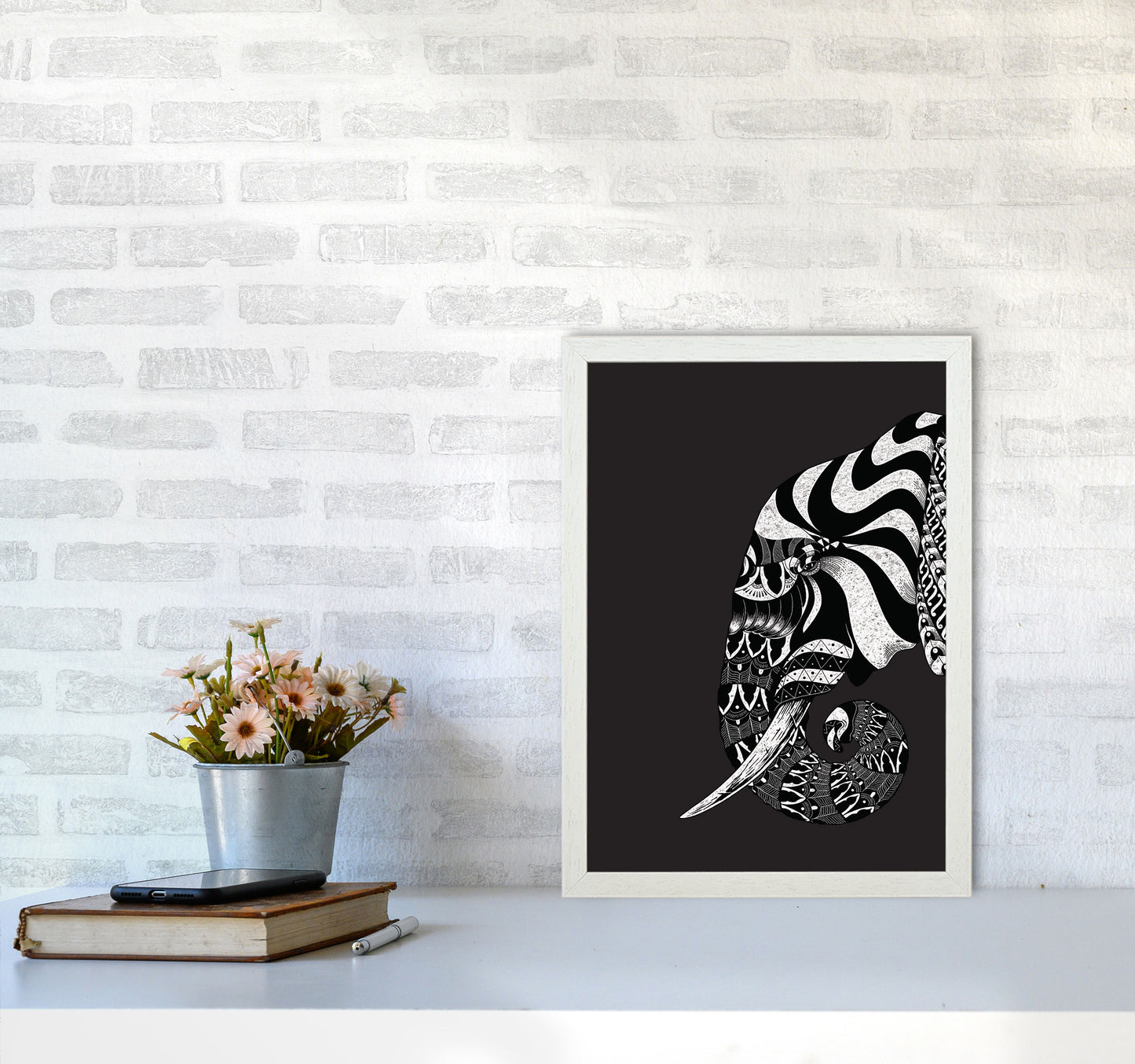 Ornate Elephant Art Print by Jason Stanley A3 Oak Frame