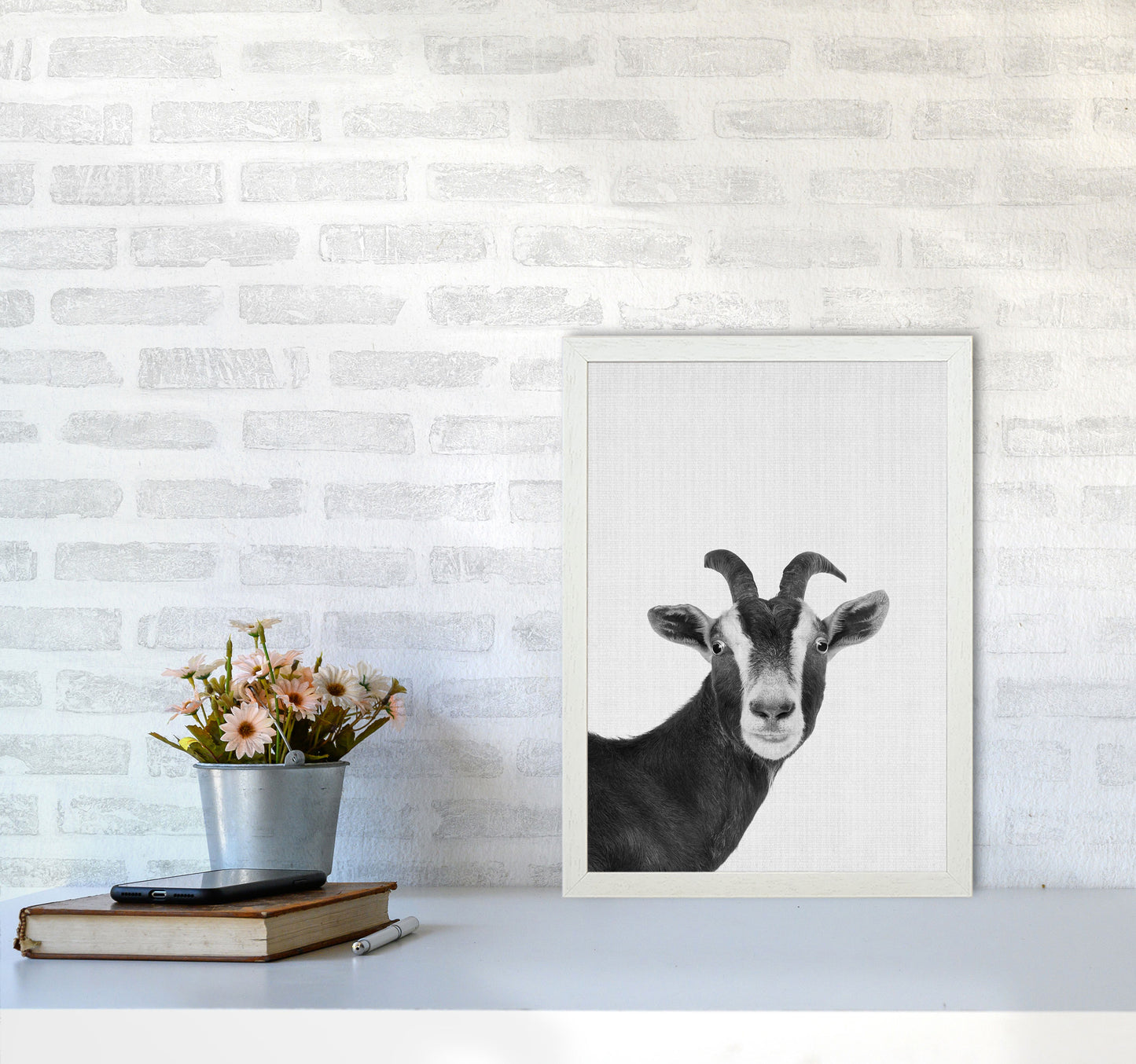 Surprised Goat Art Print by Jason Stanley A3 Oak Frame