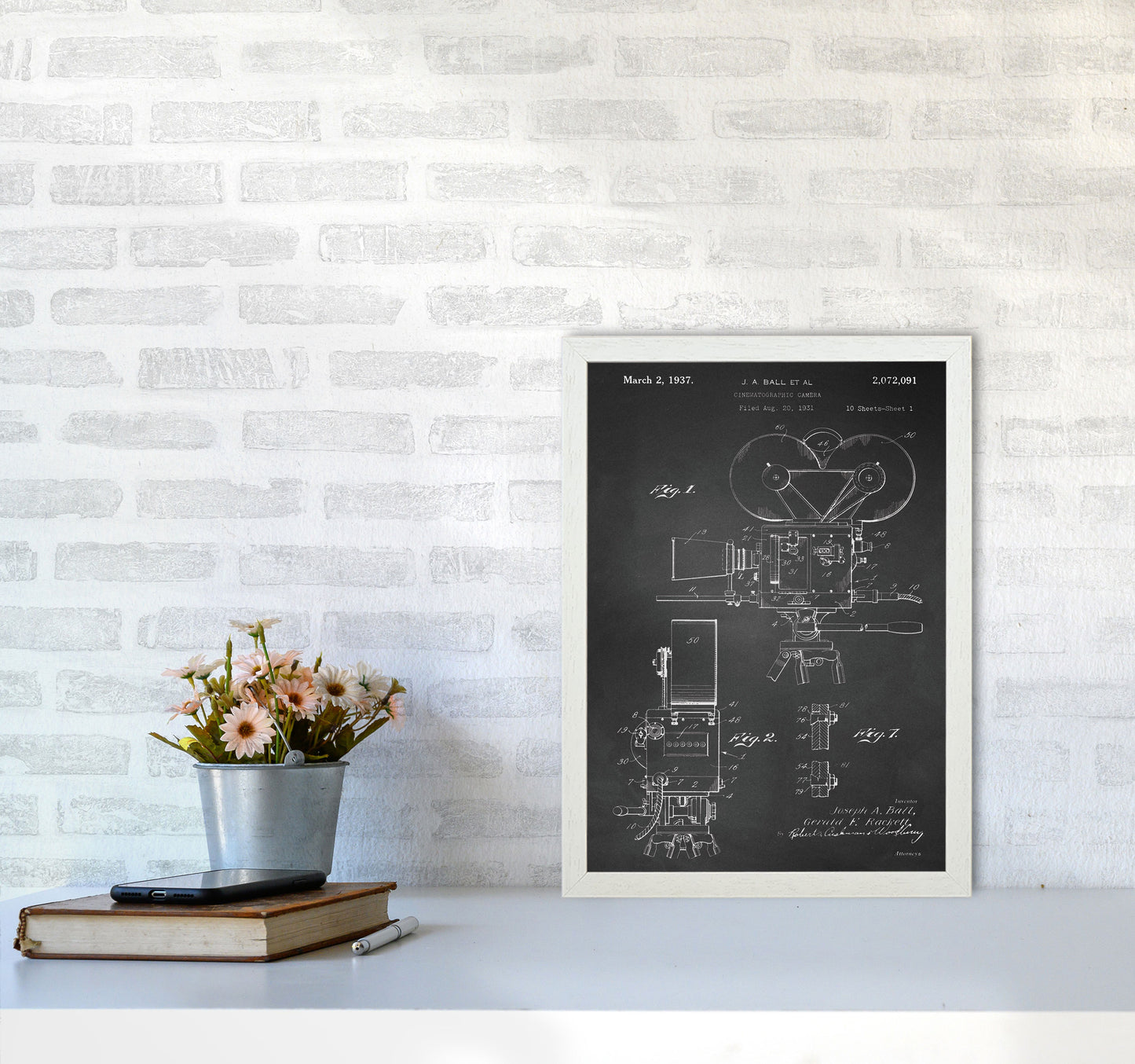 Cinema Camera Patent-Chalkboard Art Print by Jason Stanley A3 Oak Frame