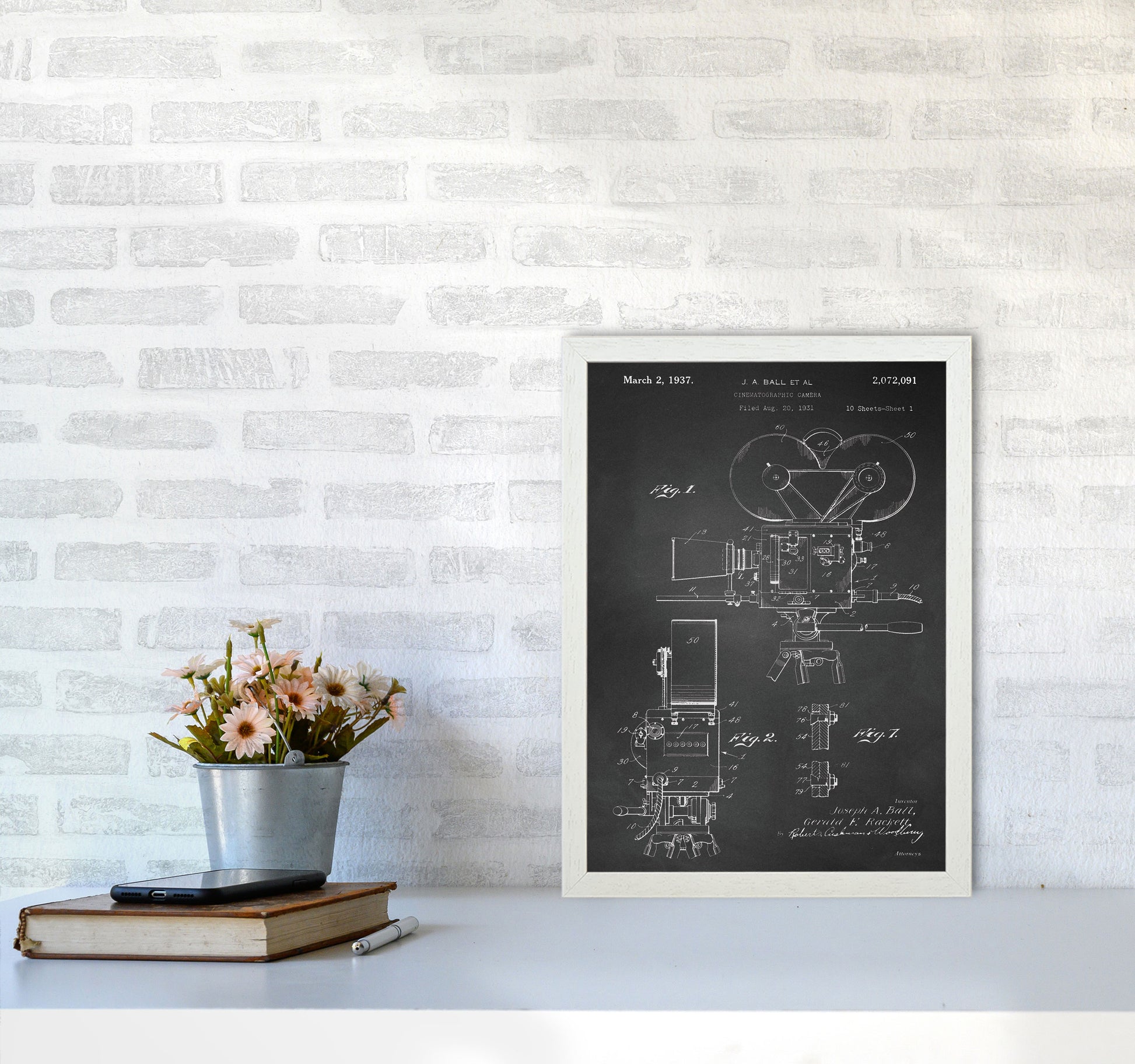 Cinema Camera Patent-Chalkboard Art Print by Jason Stanley A3 Oak Frame