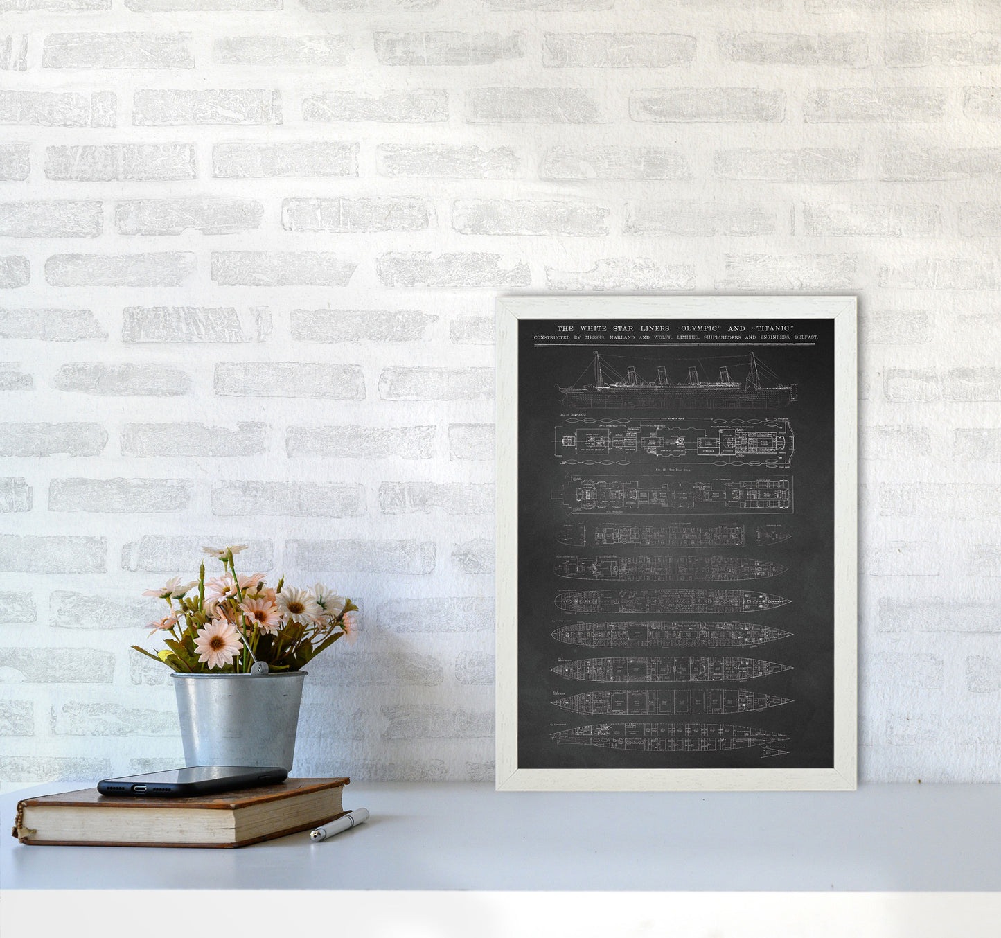 Titanic Patent- Chalkboard Art Print by Jason Stanley A3 Oak Frame