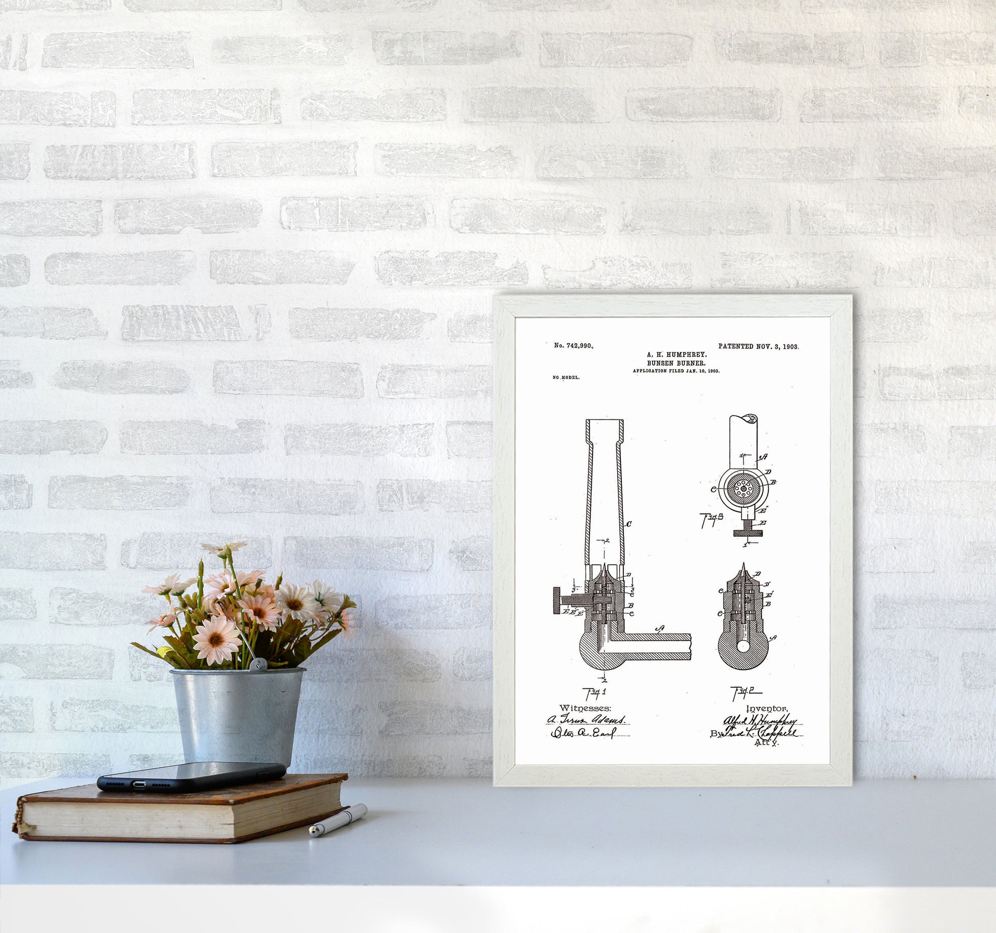 Bunsen Burner Patent Art Print by Jason Stanley A3 Oak Frame