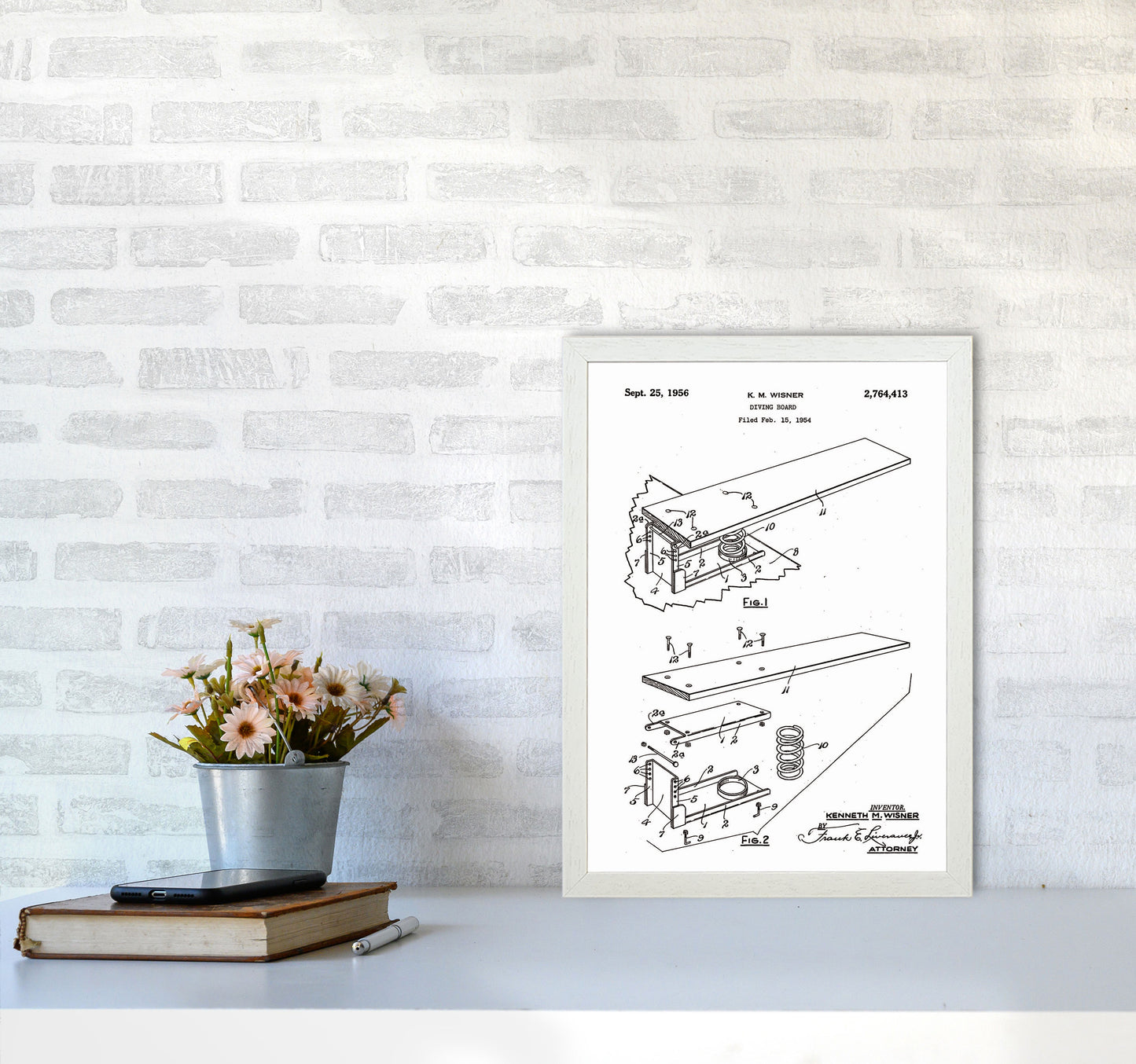 Diving Board Patent Art Print by Jason Stanley A3 Oak Frame