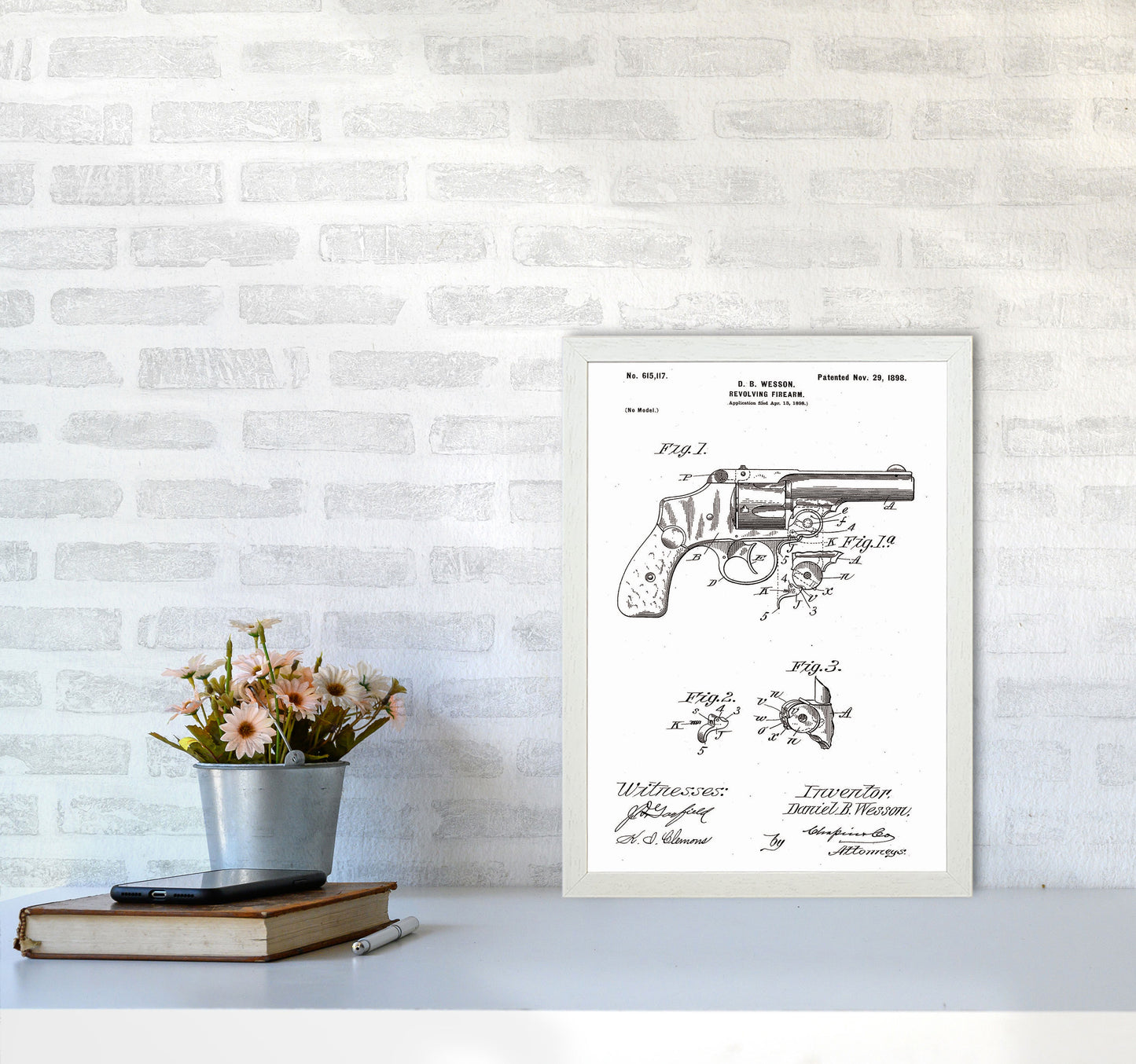 Revolver Patent Art Print by Jason Stanley A3 Oak Frame