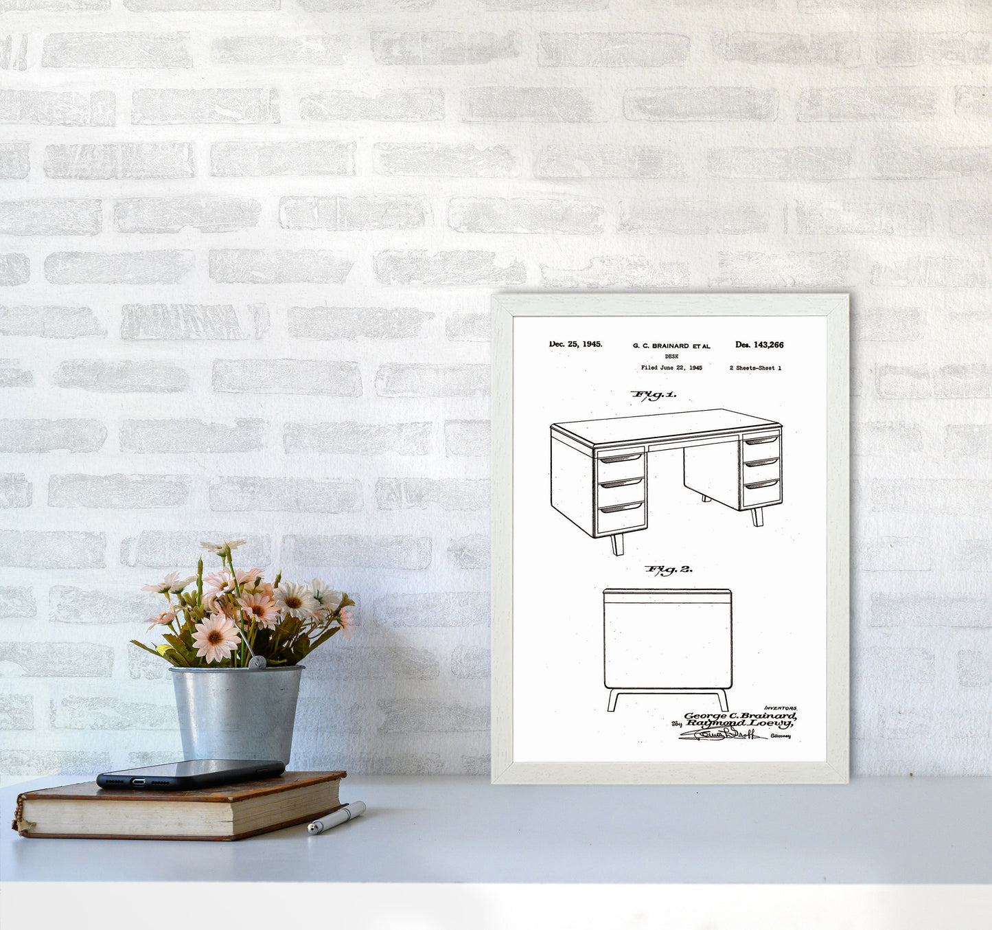 Desk Patent Art Print by Jason Stanley A3 Oak Frame