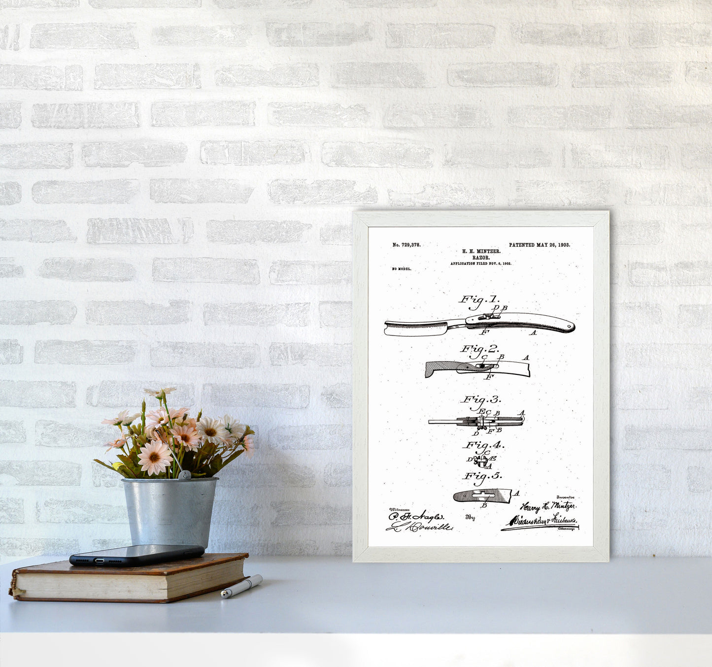 Razor Patent Art Print by Jason Stanley A3 Oak Frame