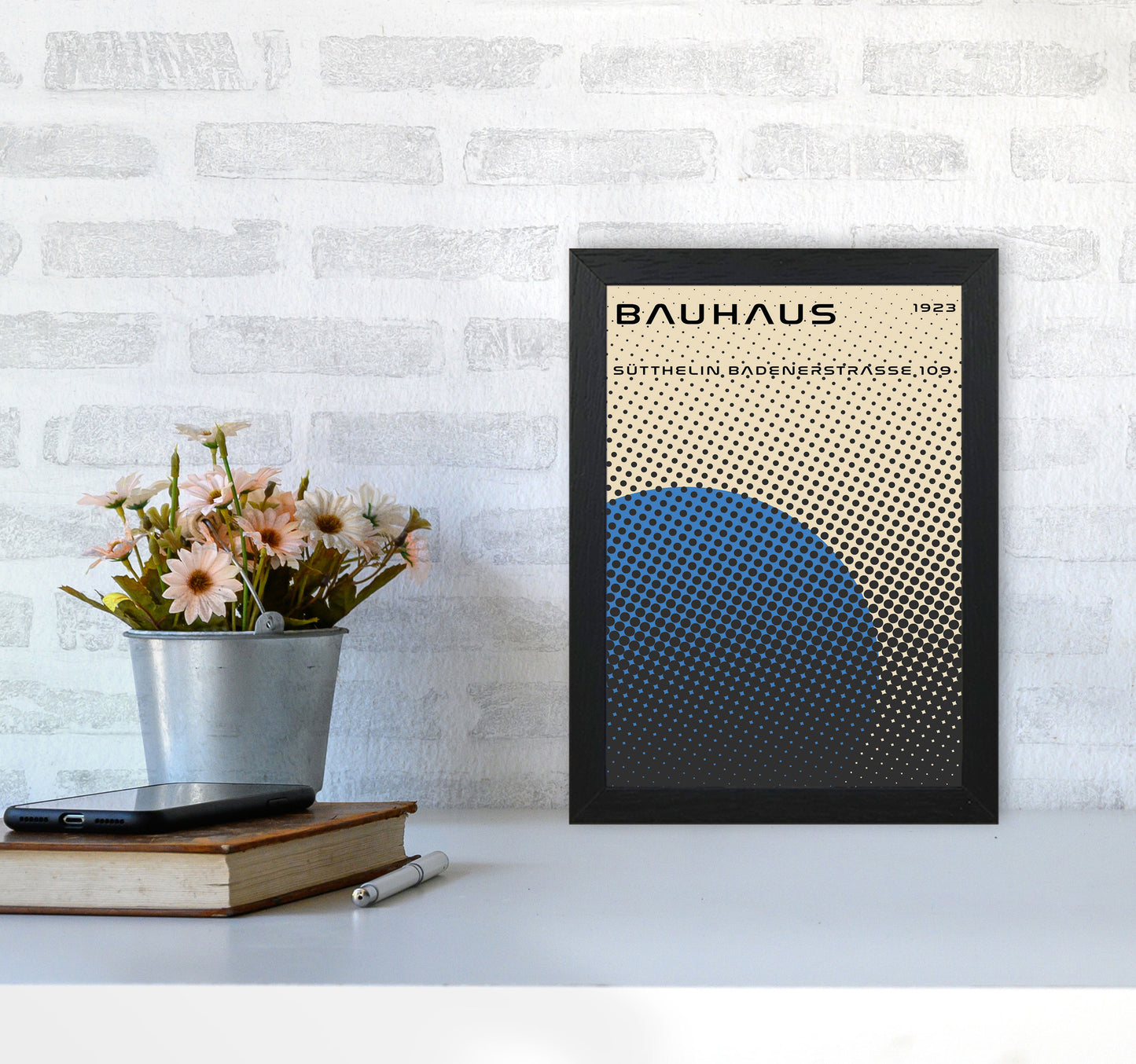 Bauhaus Geometric Blue Vibe Art Print by Jason Stanley A4 White Frame