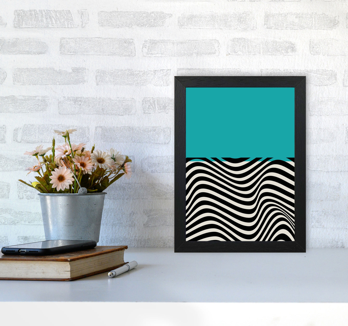 Minimal Abstract Blue Wave Art Print by Jason Stanley A4 White Frame