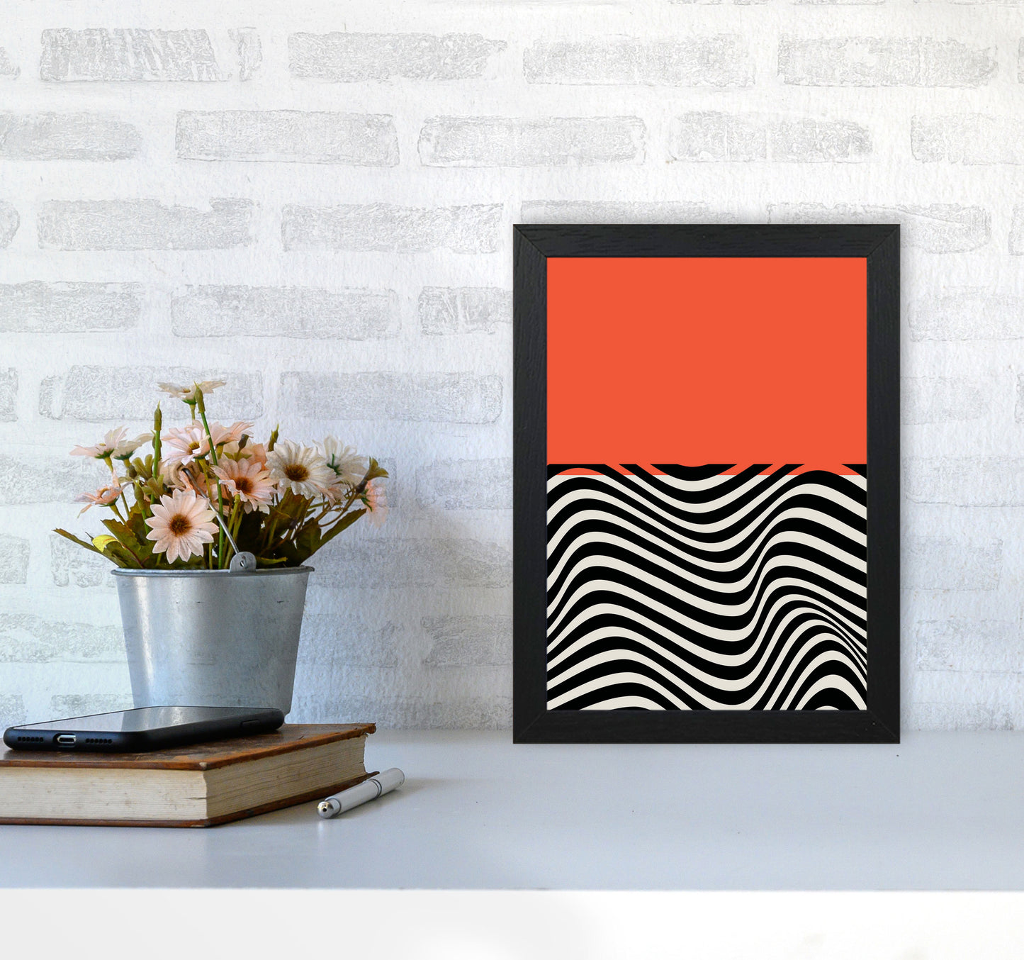 Minimal Abstract Red Wave Art Print by Jason Stanley A4 White Frame