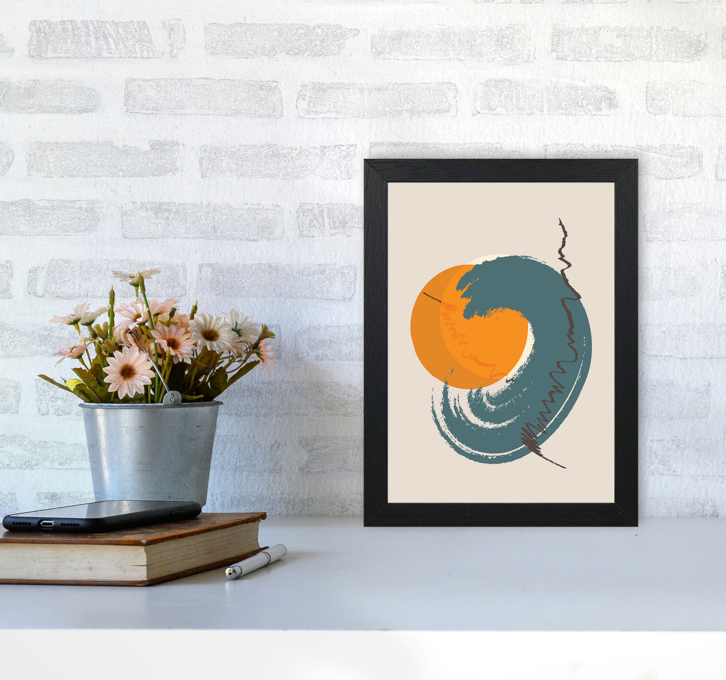 Sunshine Abstract Swirl Art Print by Jason Stanley A4 White Frame