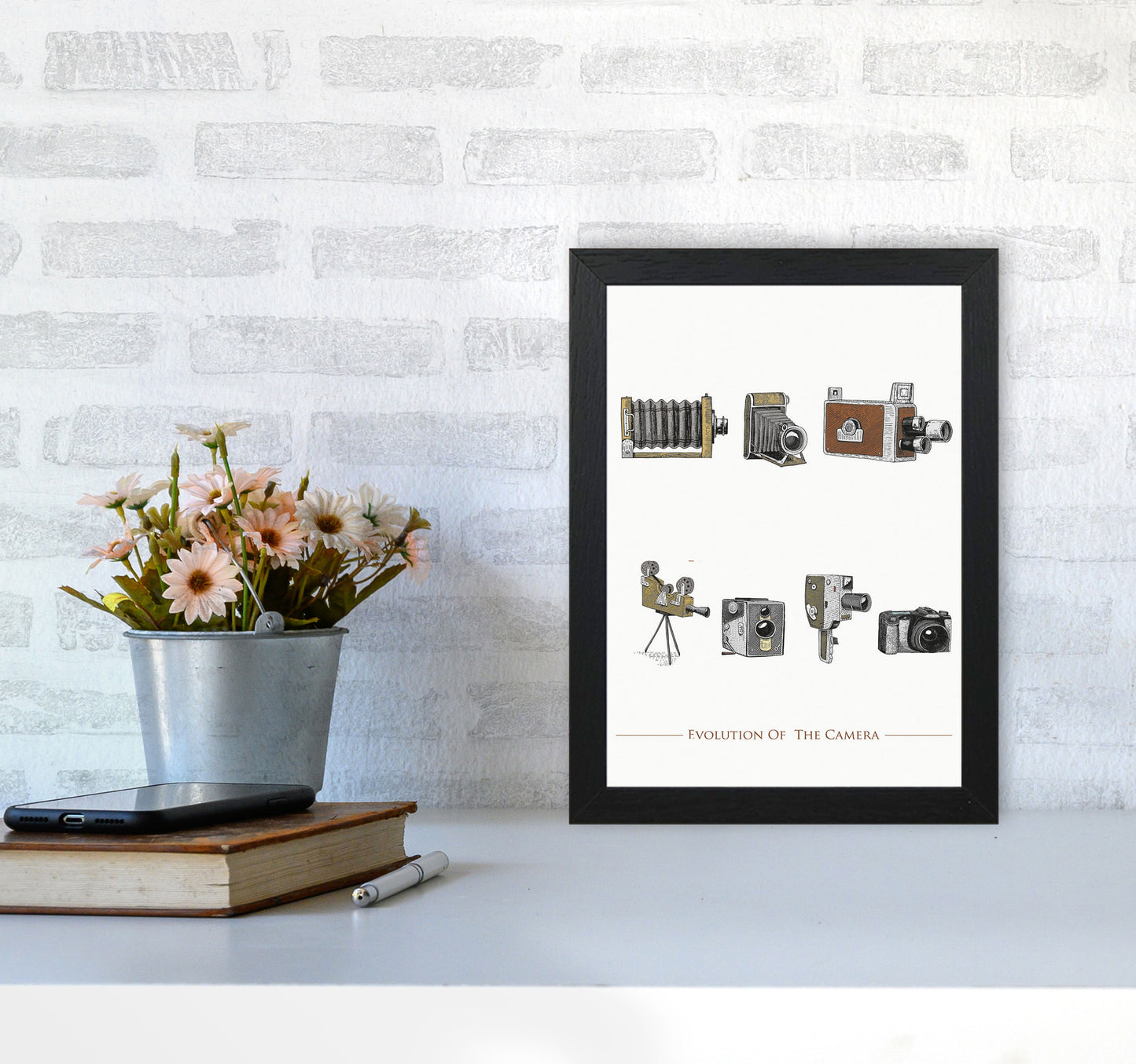 Evolution Of The Camera Art Print by Jason Stanley A4 White Frame