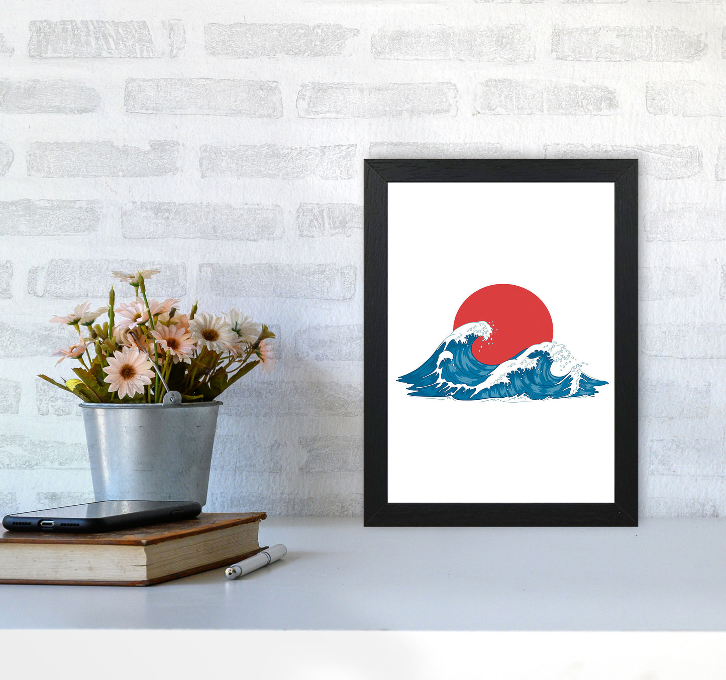 Japenses Wave Sunset Art Print by Jason Stanley A4 White Frame