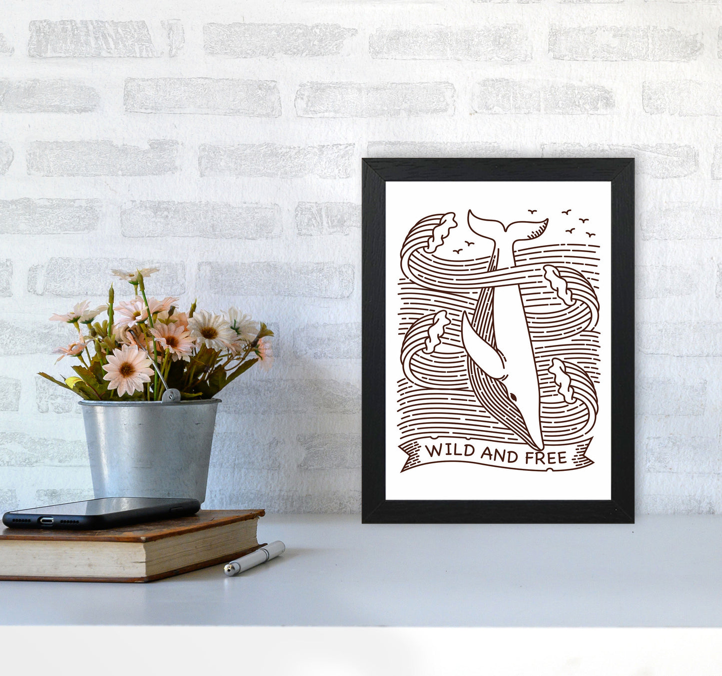 Wild And Free Whale Art Print by Jason Stanley A4 White Frame
