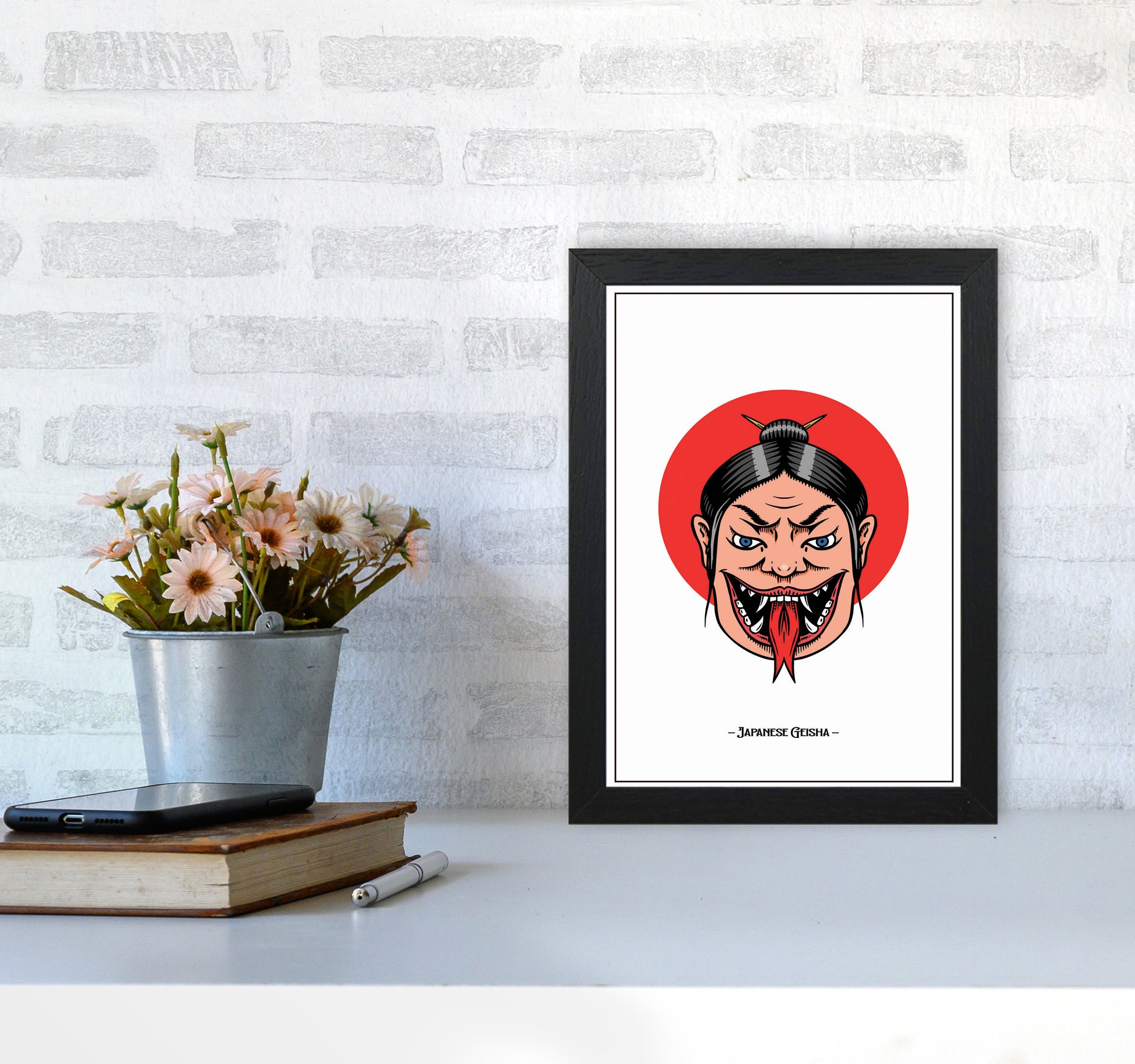 Japanese Geisha Art Print by Jason Stanley A4 White Frame