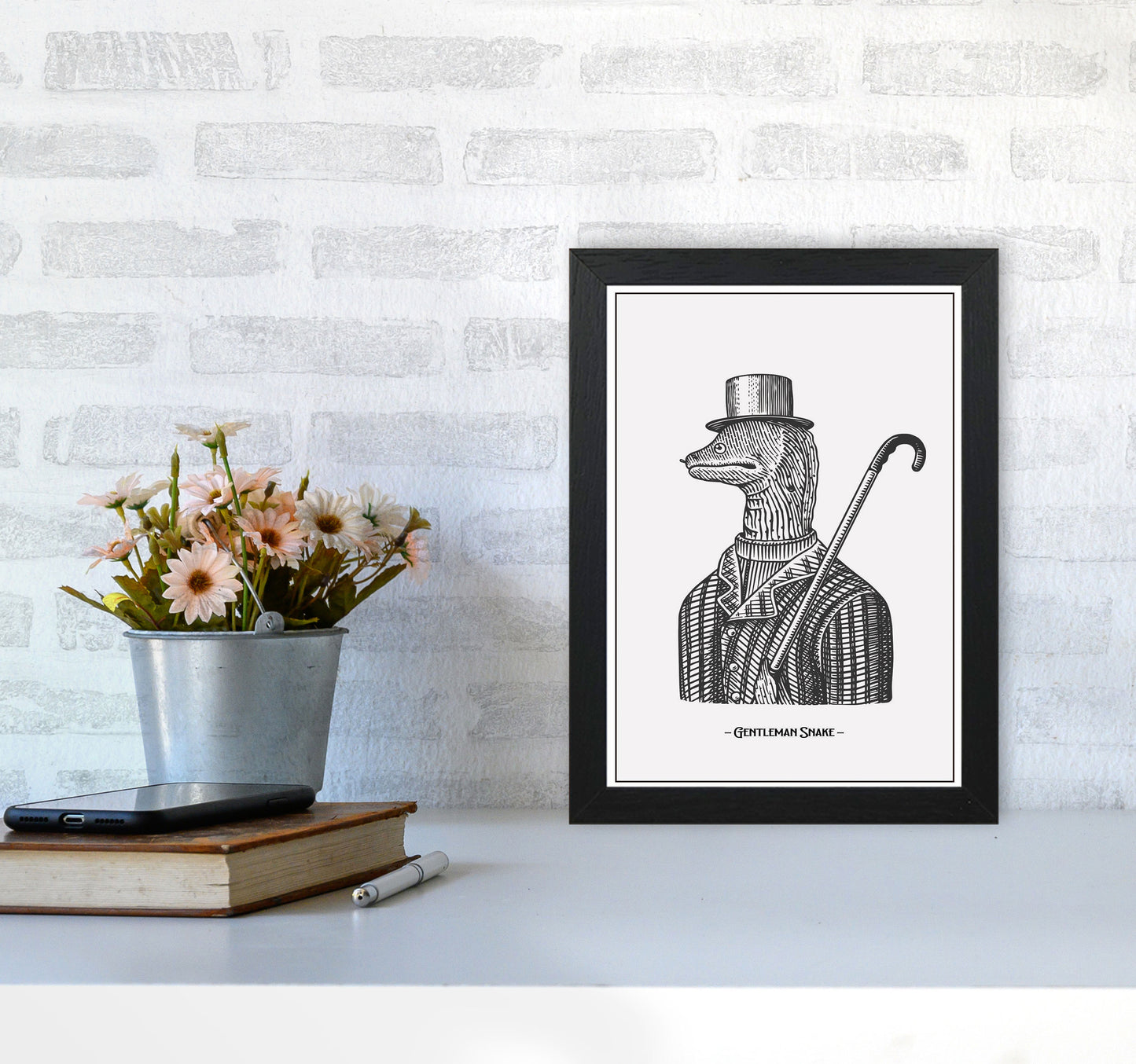 Gentlemen Snake Art Print by Jason Stanley A4 White Frame