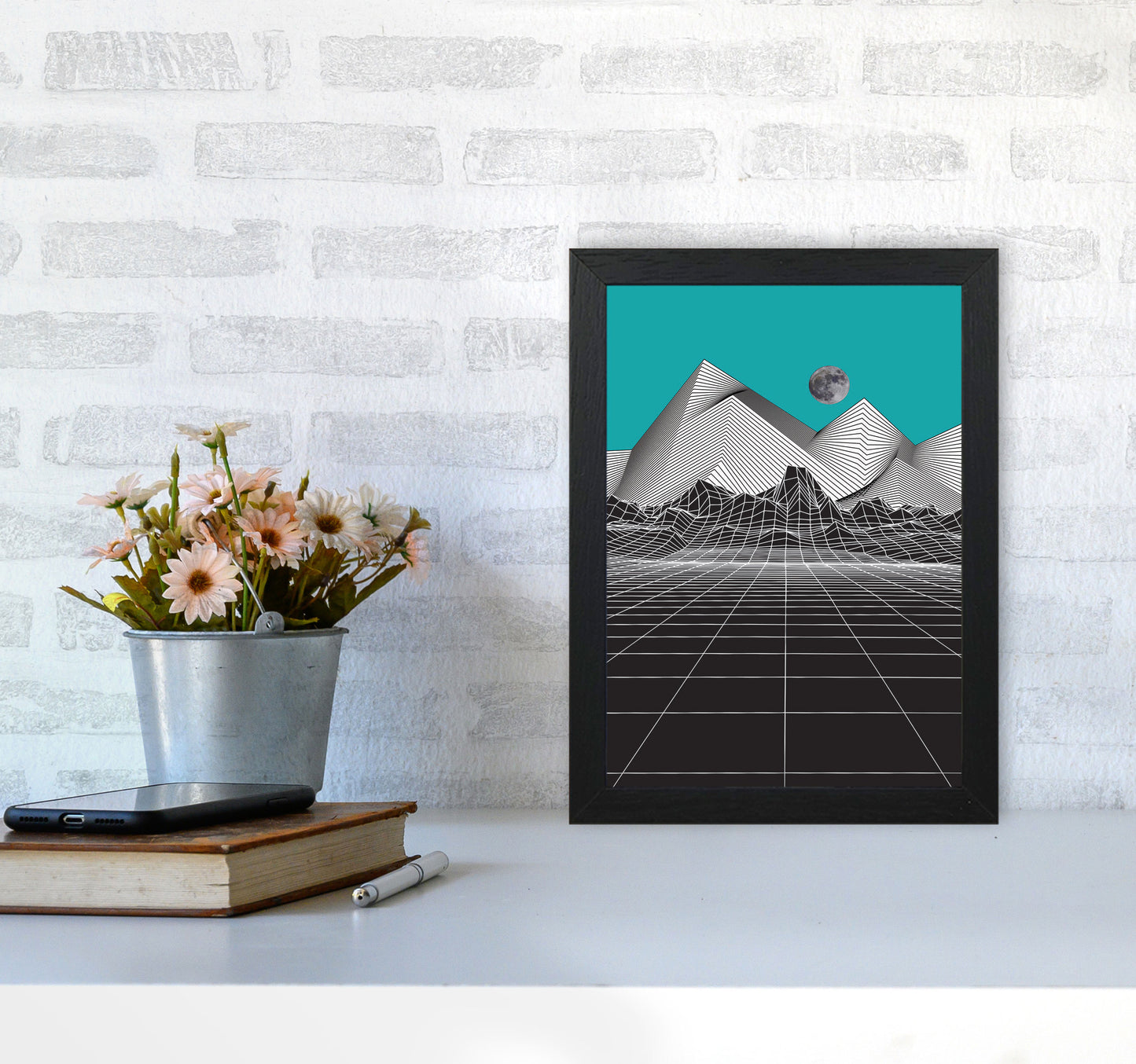 Moon Rise Blue Art Print by Jason Stanley A4 White Frame