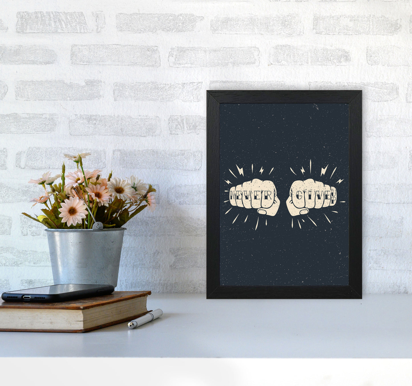 Never Give Up! Art Print by Jason Stanley A4 White Frame