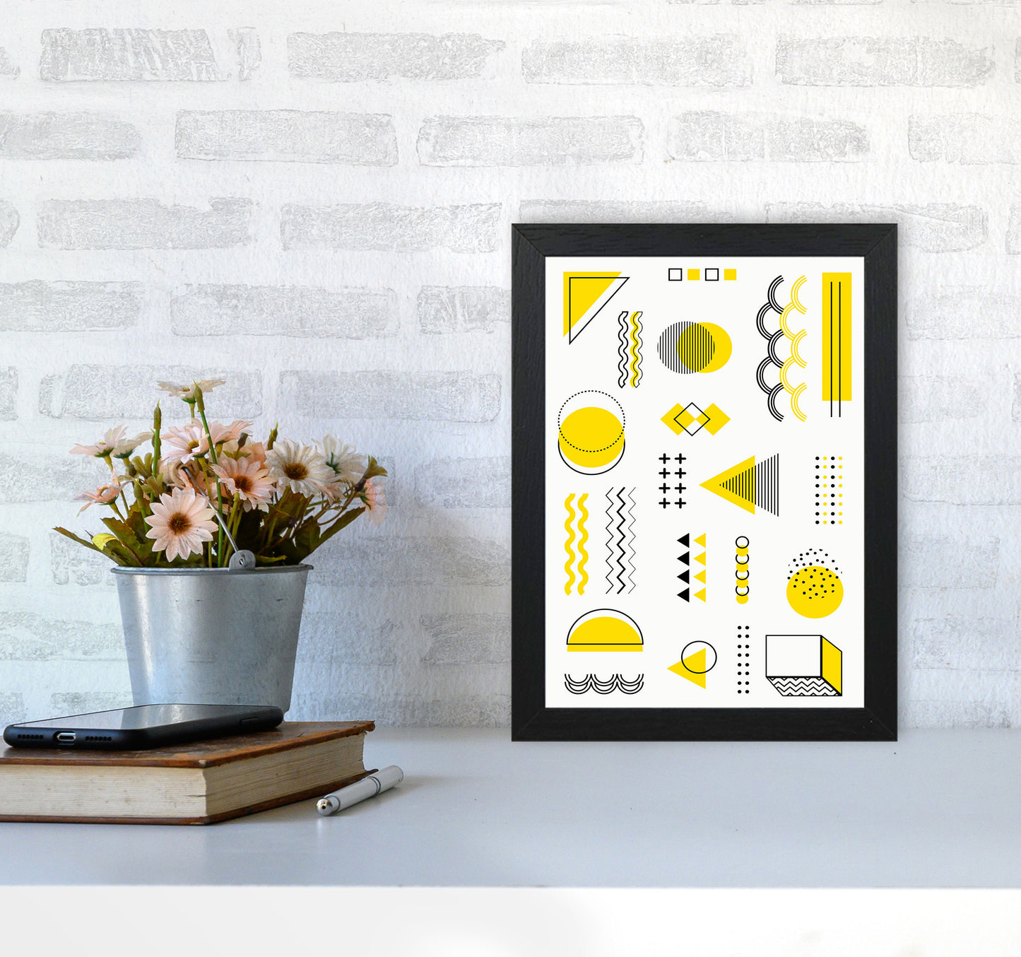 Yellow Shapes Art Print by Jason Stanley A4 White Frame