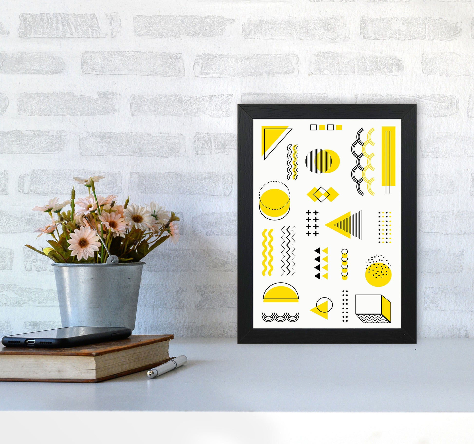 Yellow Shapes Art Print by Jason Stanley A4 White Frame