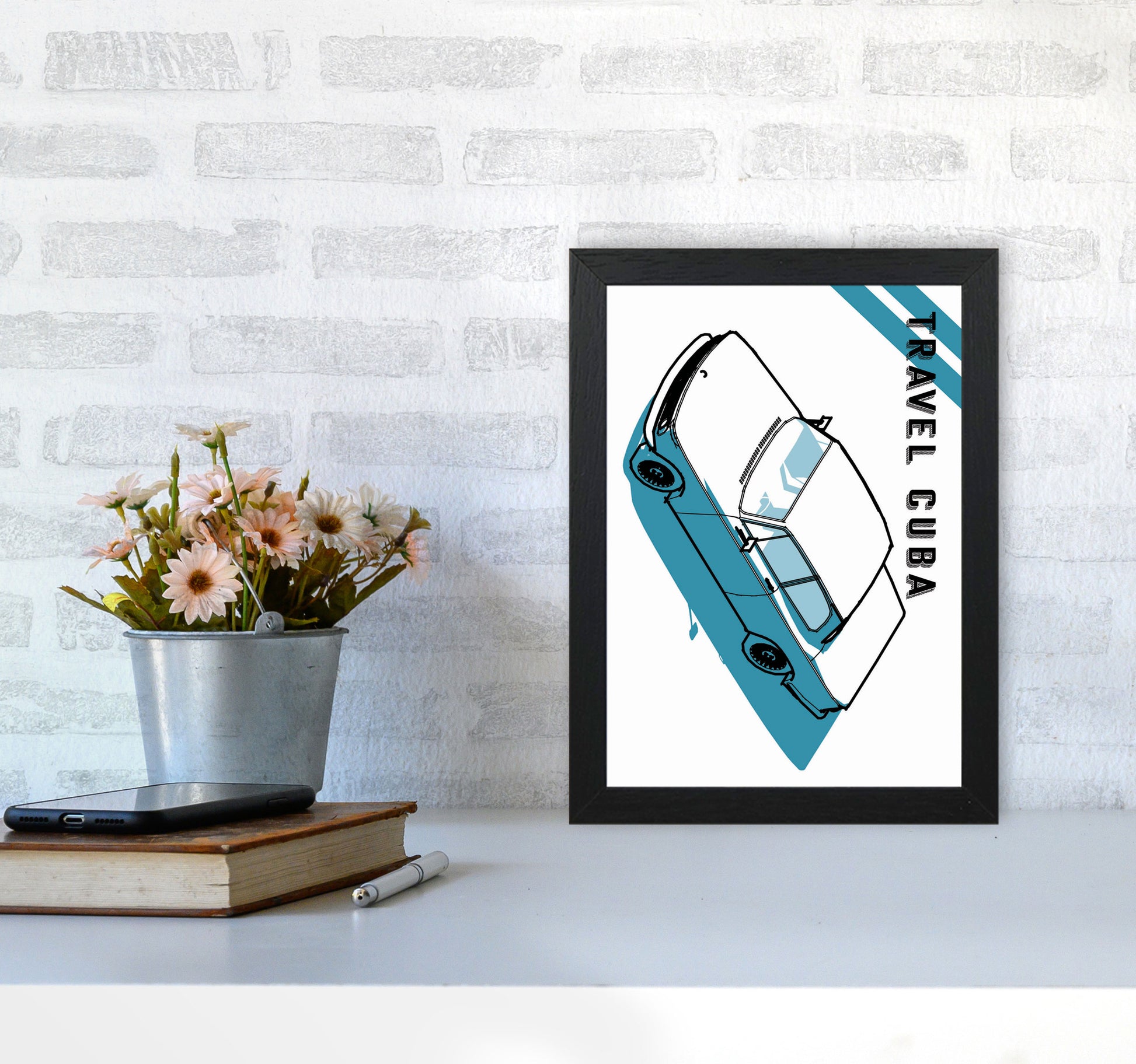 Travel Cuba Blue Art Print by Jason Stanley A4 White Frame