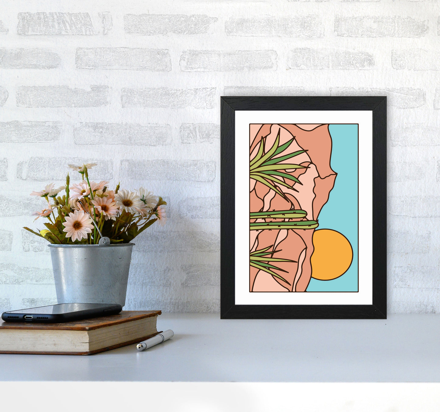 Minimal Desert Sunset Landscape Art Print by Jason Stanley A4 White Frame
