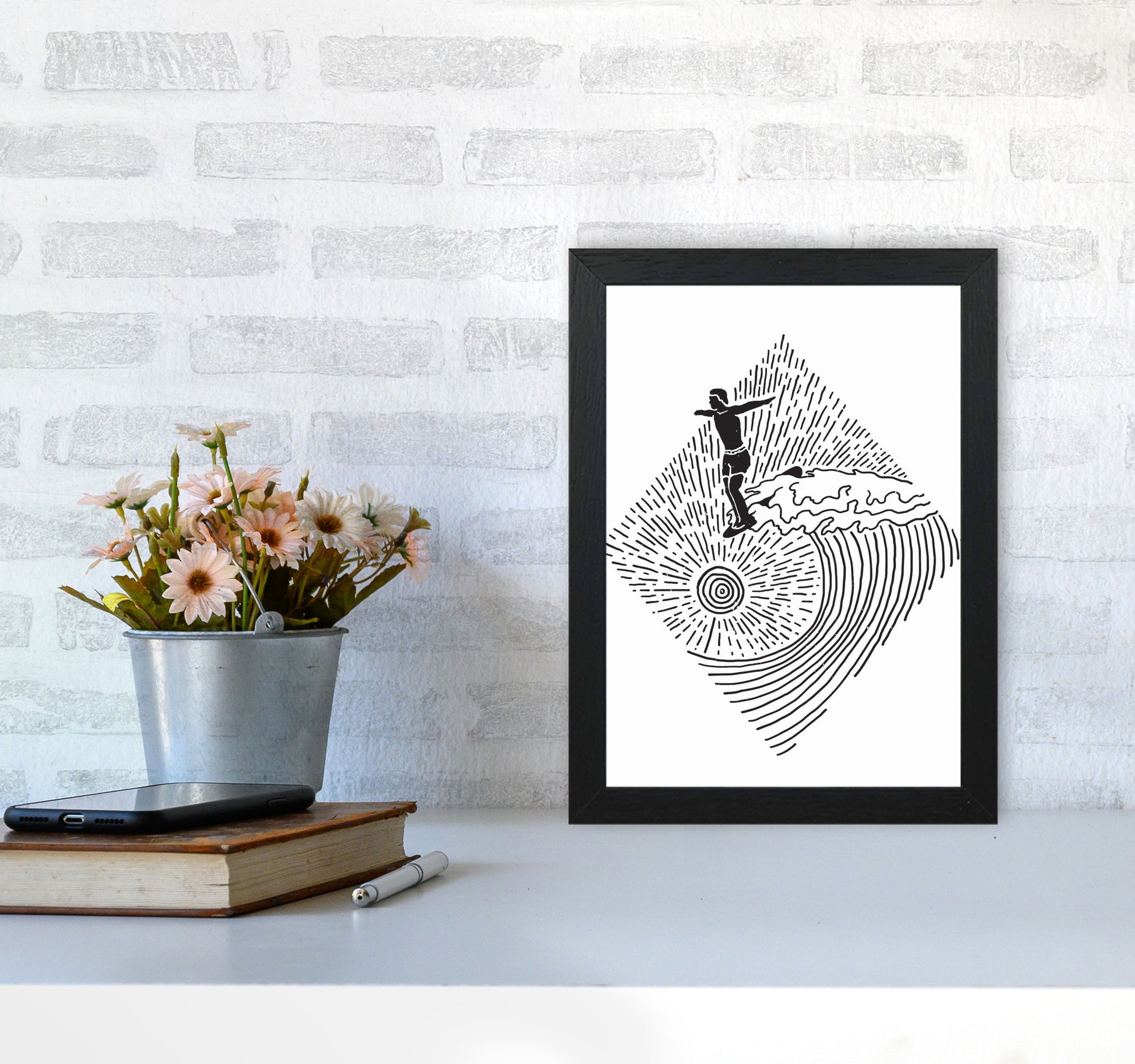 Surfer Line Drawing Art Print by Jason Stanley A4 White Frame