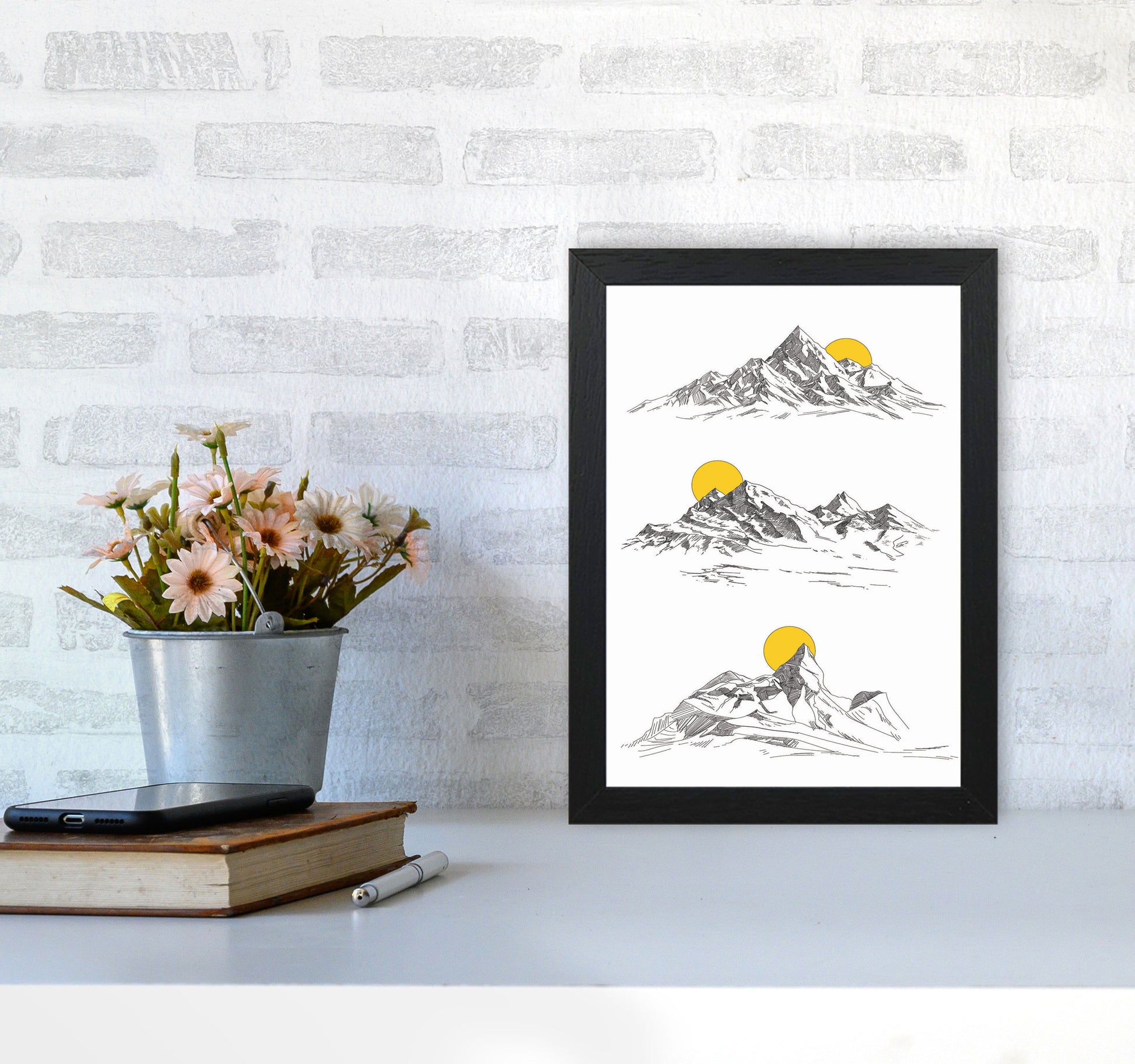 Sunny Mountains Art Print by Jason Stanley A4 White Frame