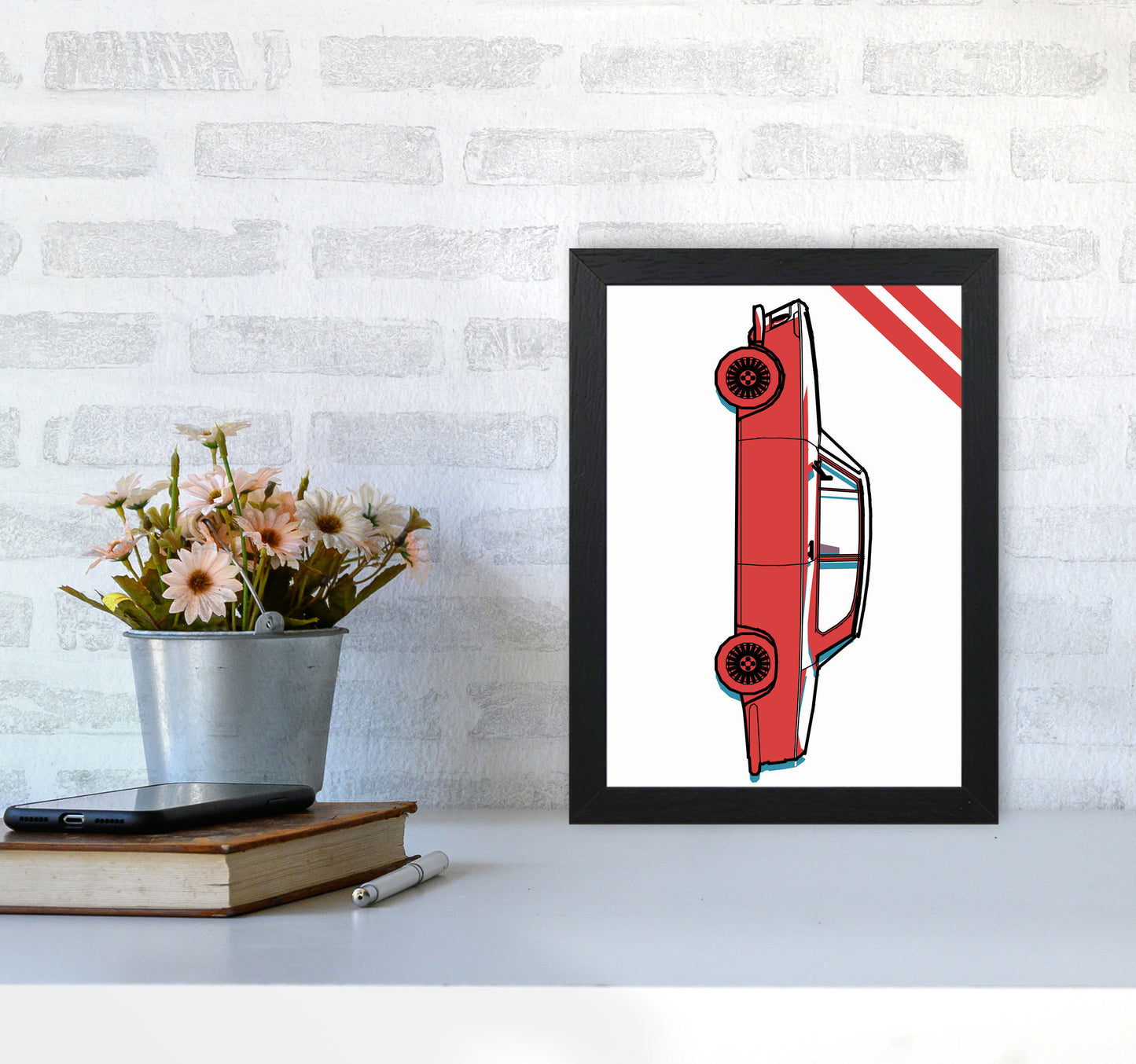Red Car Art Print by Jason Stanley A4 White Frame