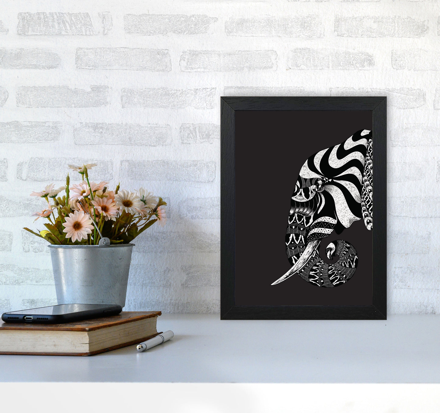 Ornate Elephant Art Print by Jason Stanley A4 White Frame
