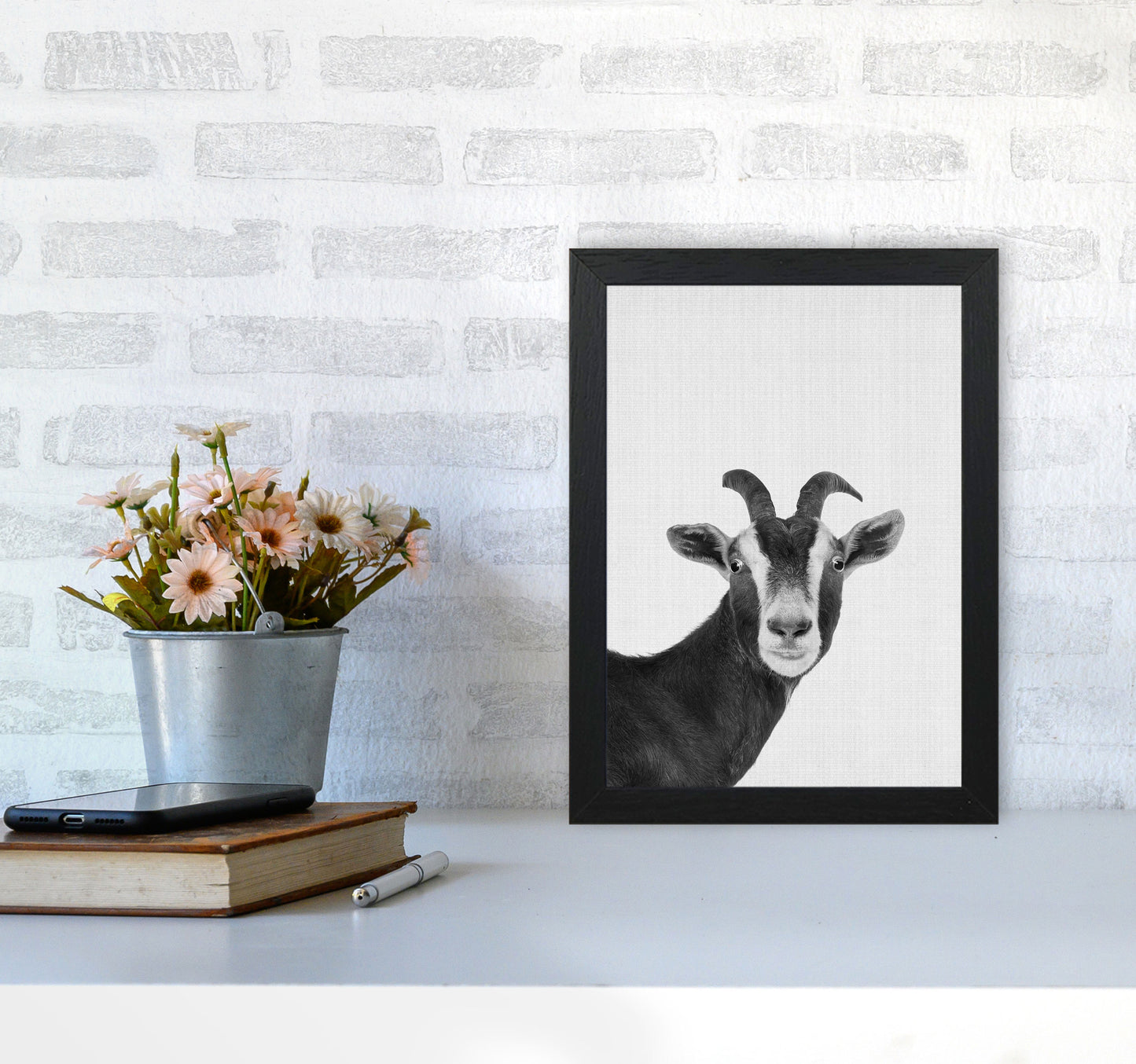 Surprised Goat Art Print by Jason Stanley A4 White Frame