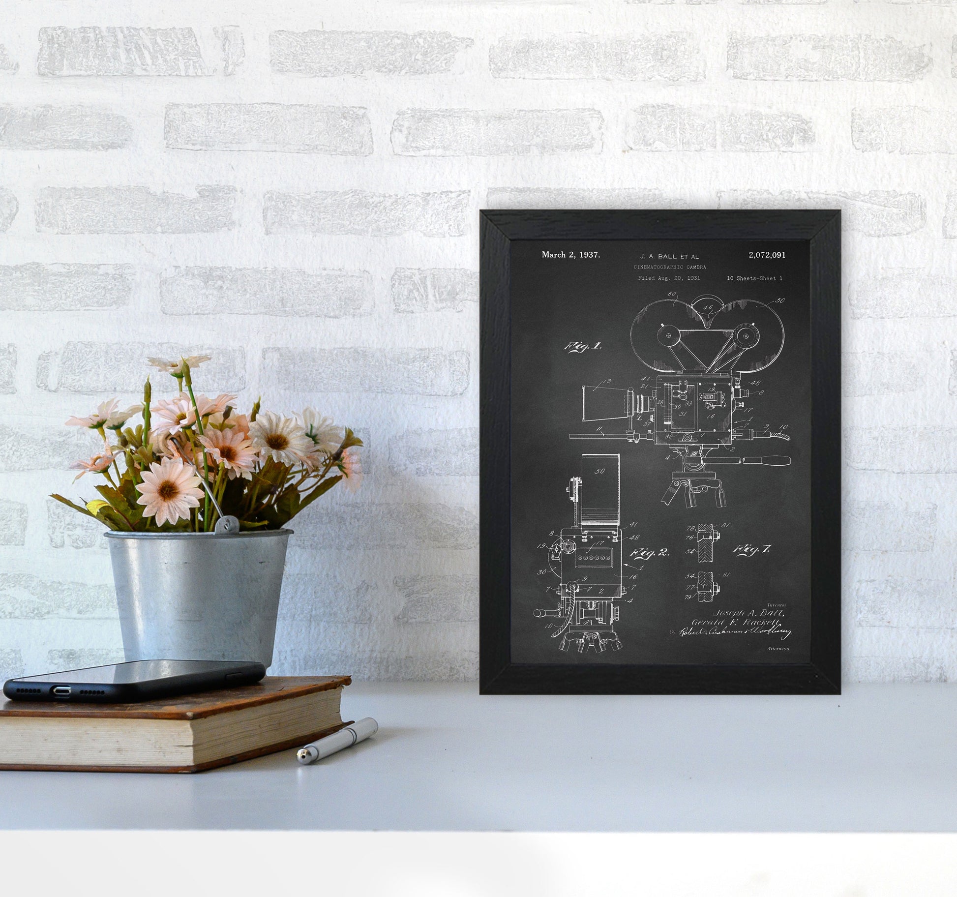 Cinema Camera Patent-Chalkboard Art Print by Jason Stanley A4 White Frame