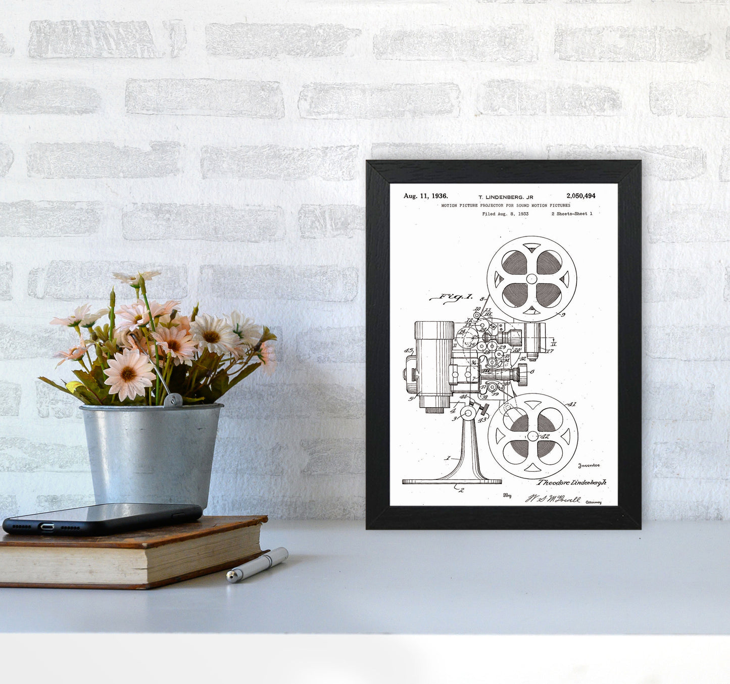 Motion Picture Projector Patent Art Print by Jason Stanley A4 White Frame