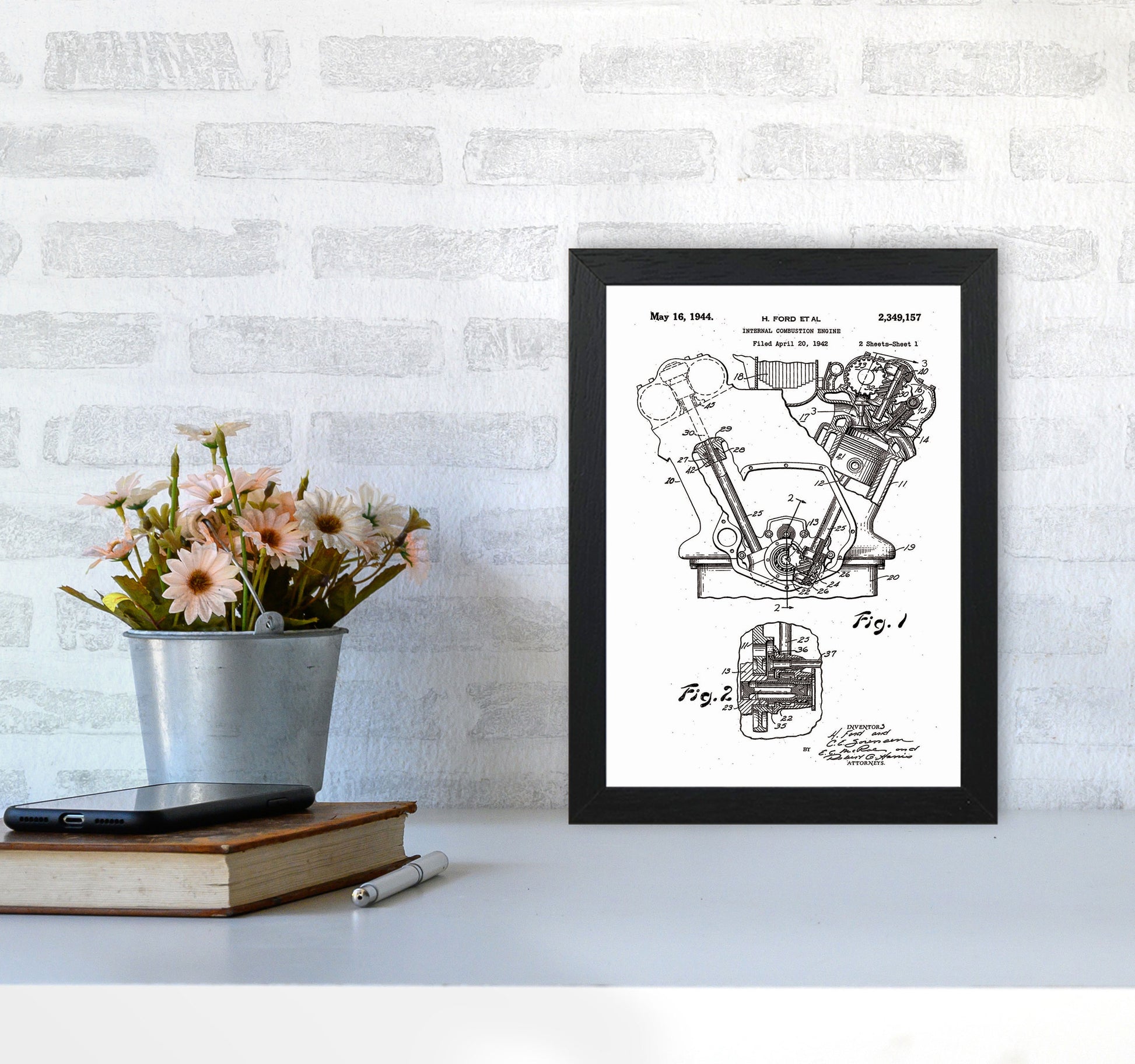 Ford Internal Combustion Engine Patent Art Print by Jason Stanley A4 White Frame