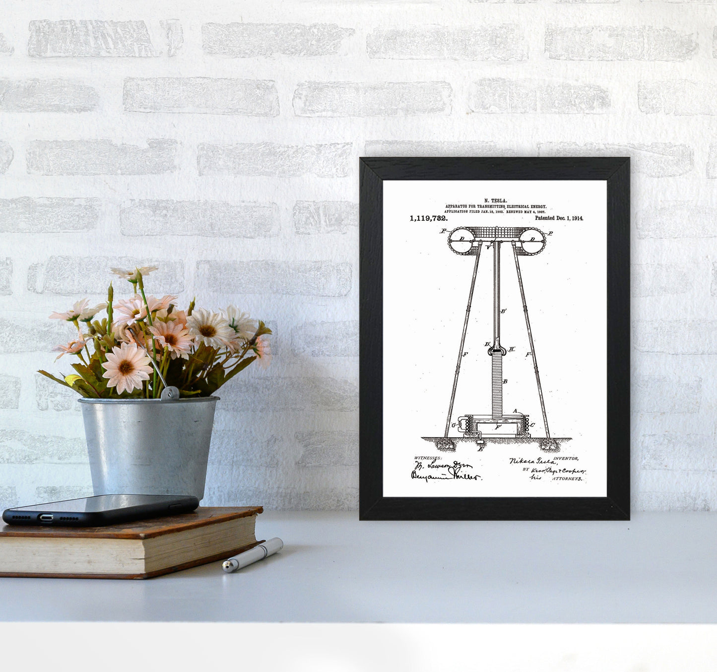 Tesla Electrical Energy Patent Art Print by Jason Stanley A4 White Frame