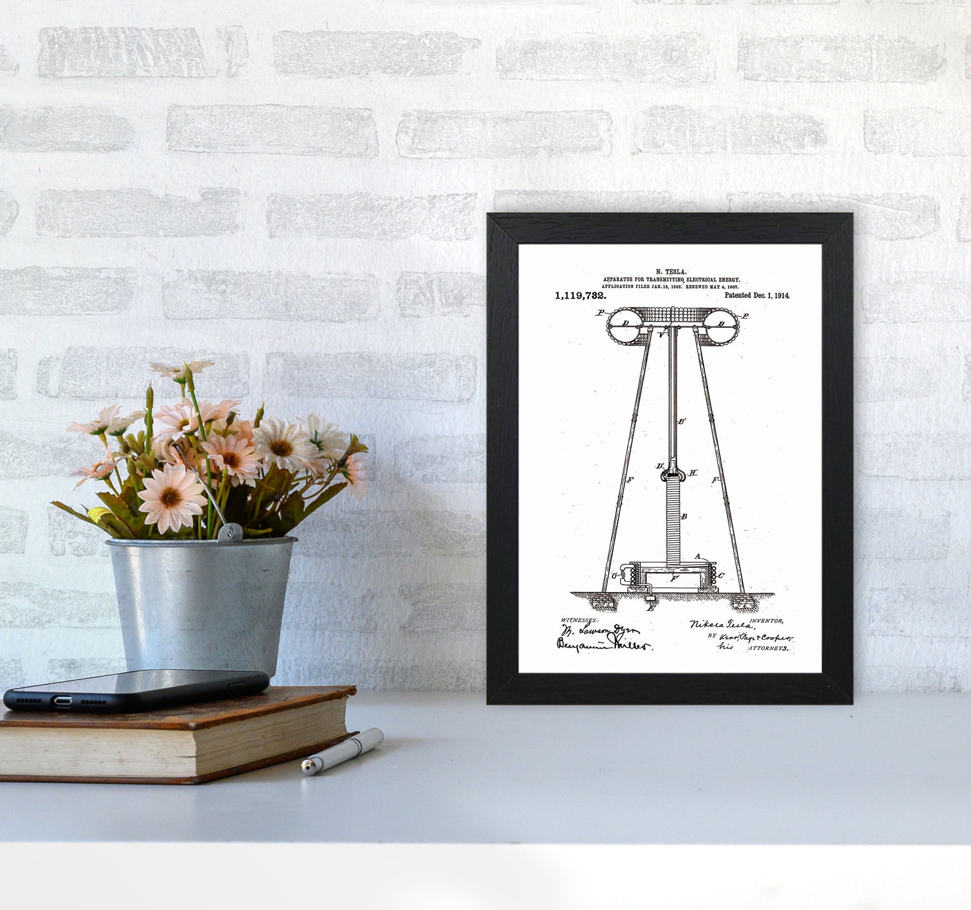 Tesla Electrical Energy Patent Art Print by Jason Stanley A4 White Frame