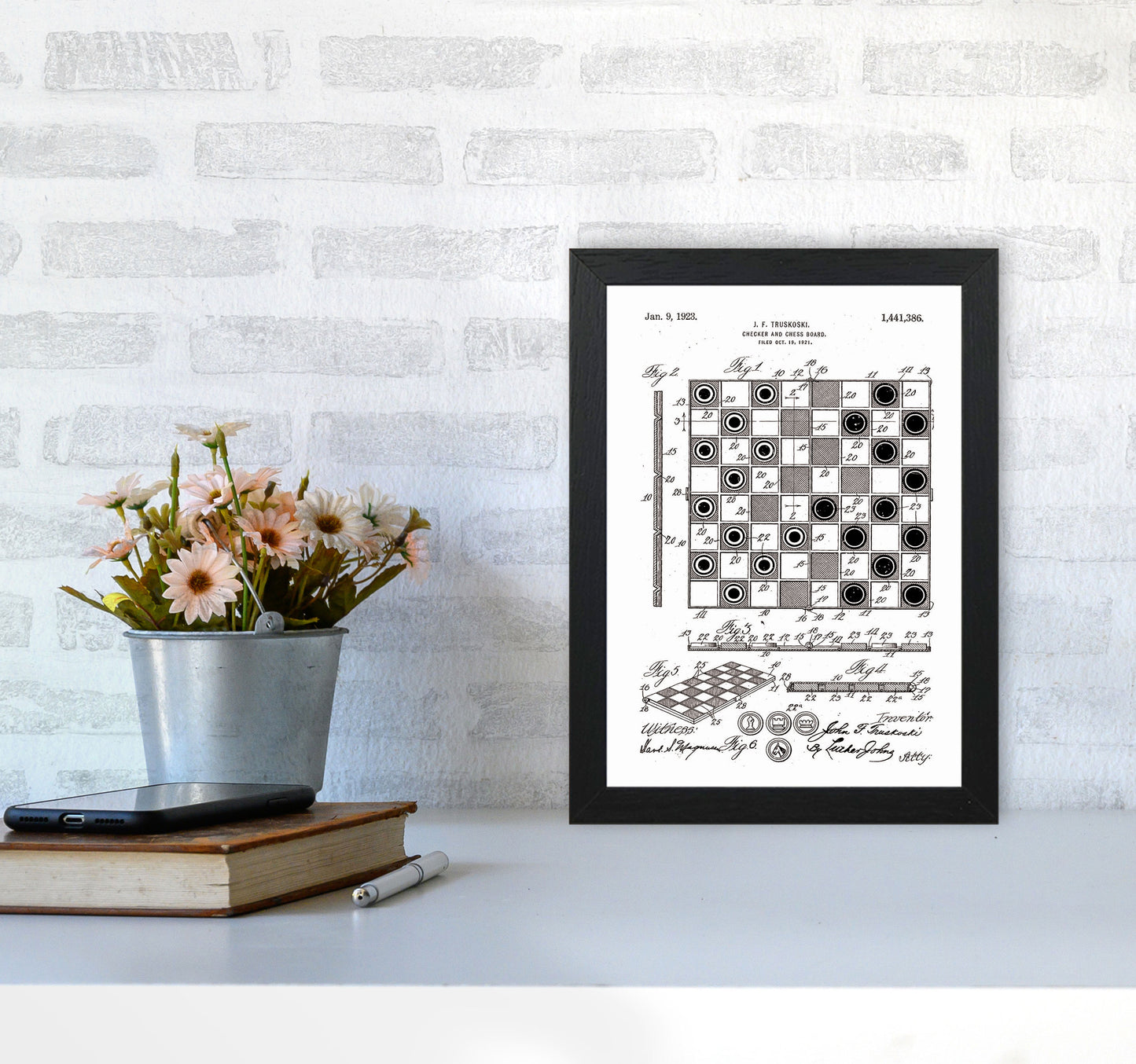 Chess And Checkers Board Patent Art Print by Jason Stanley A4 White Frame