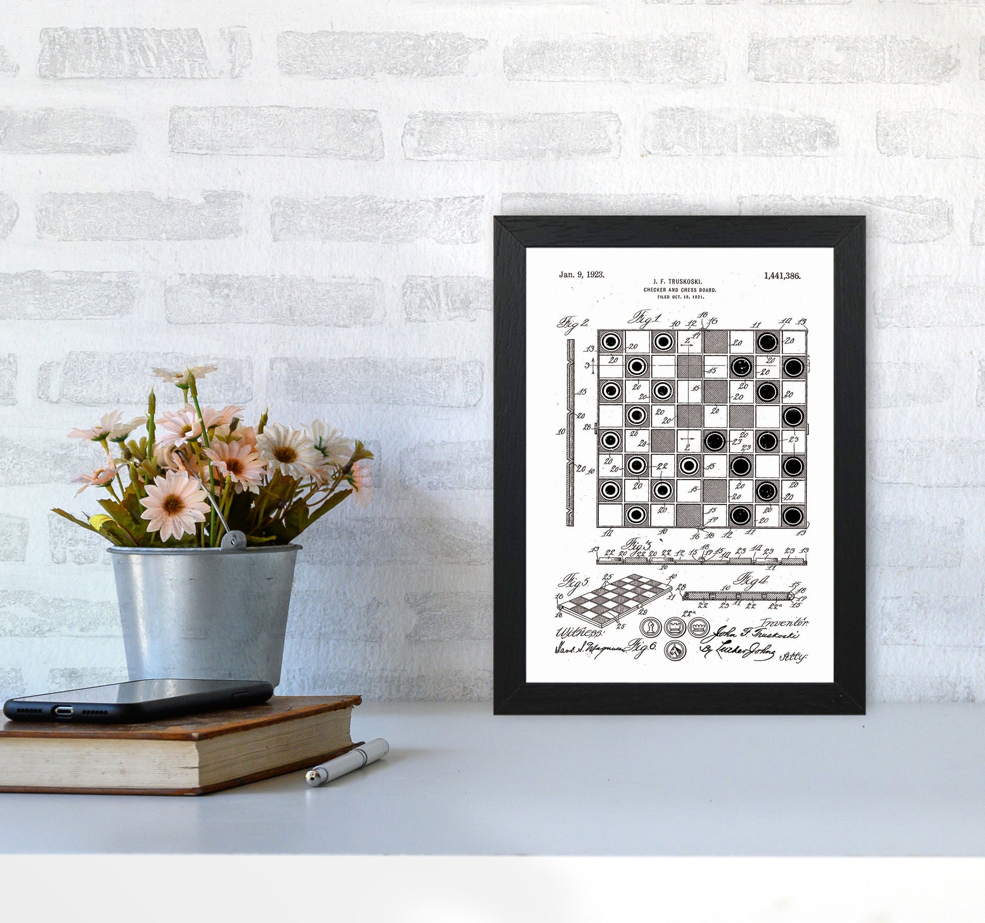 Chess And Checkers Board Patent Art Print by Jason Stanley A4 White Frame
