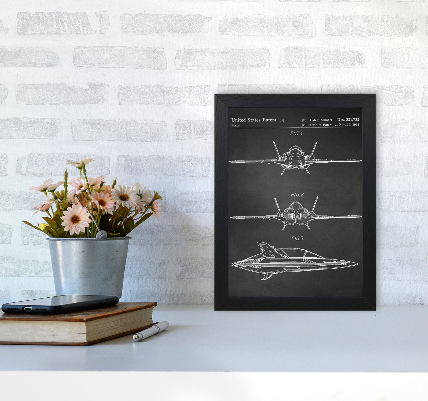 Batwing Patent- Chalkboard Art Print by Jason Stanley A4 White Frame