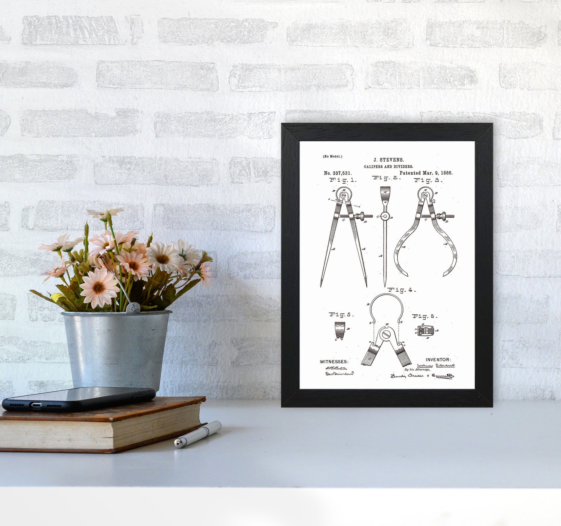 Calipers And Dividers Patent Art Print by Jason Stanley A4 White Frame