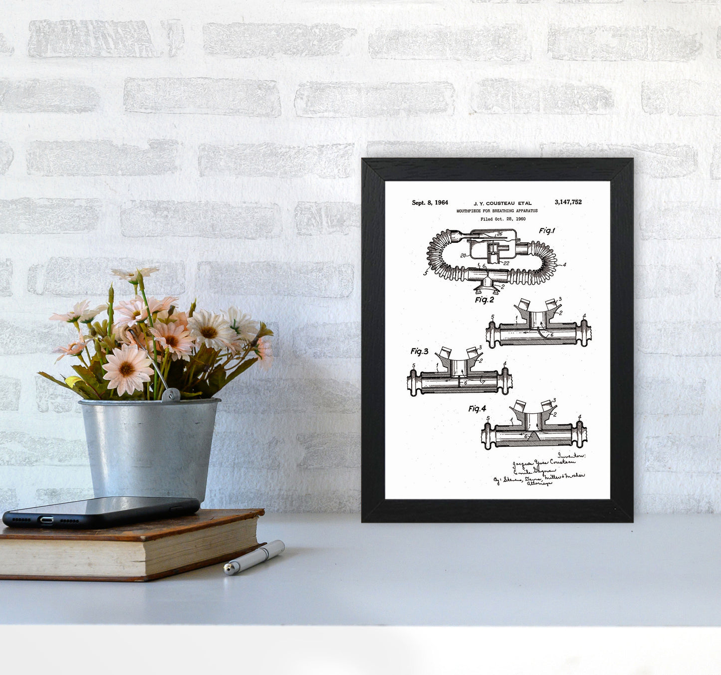 Diving Apparatus Patent Art Print by Jason Stanley A4 White Frame