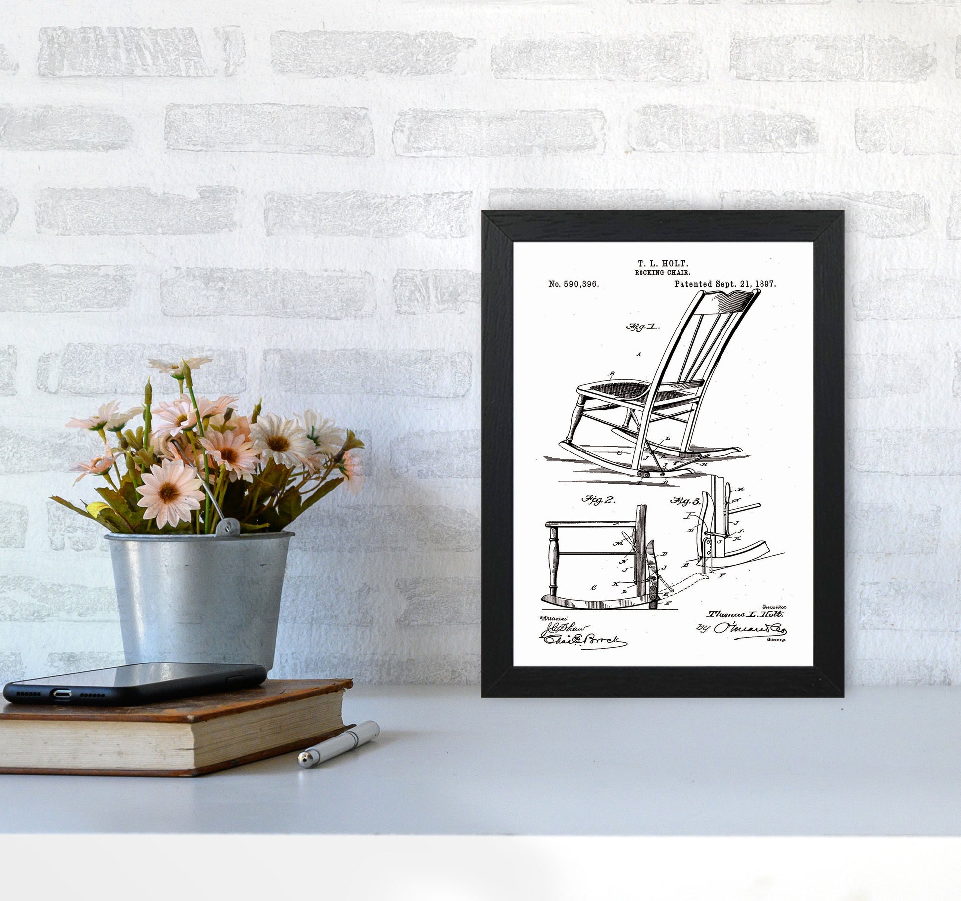 Rocking Chair Patent Art Print by Jason Stanley A4 White Frame