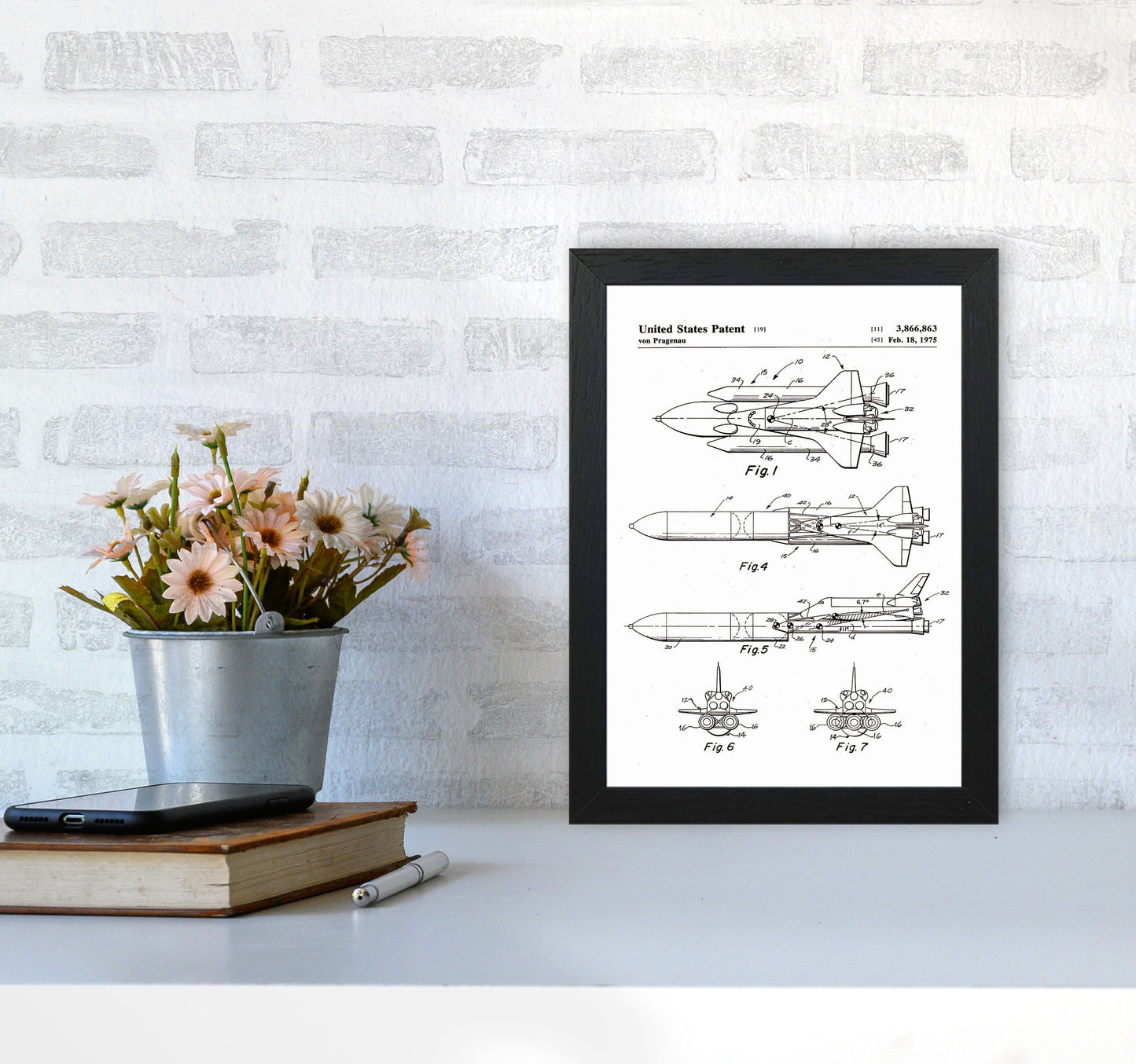 Space Shuttle Patent Art Print by Jason Stanley A4 White Frame