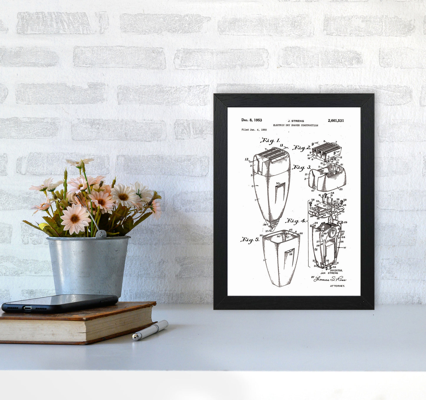 Electric Razor Patent Art Print by Jason Stanley A4 White Frame