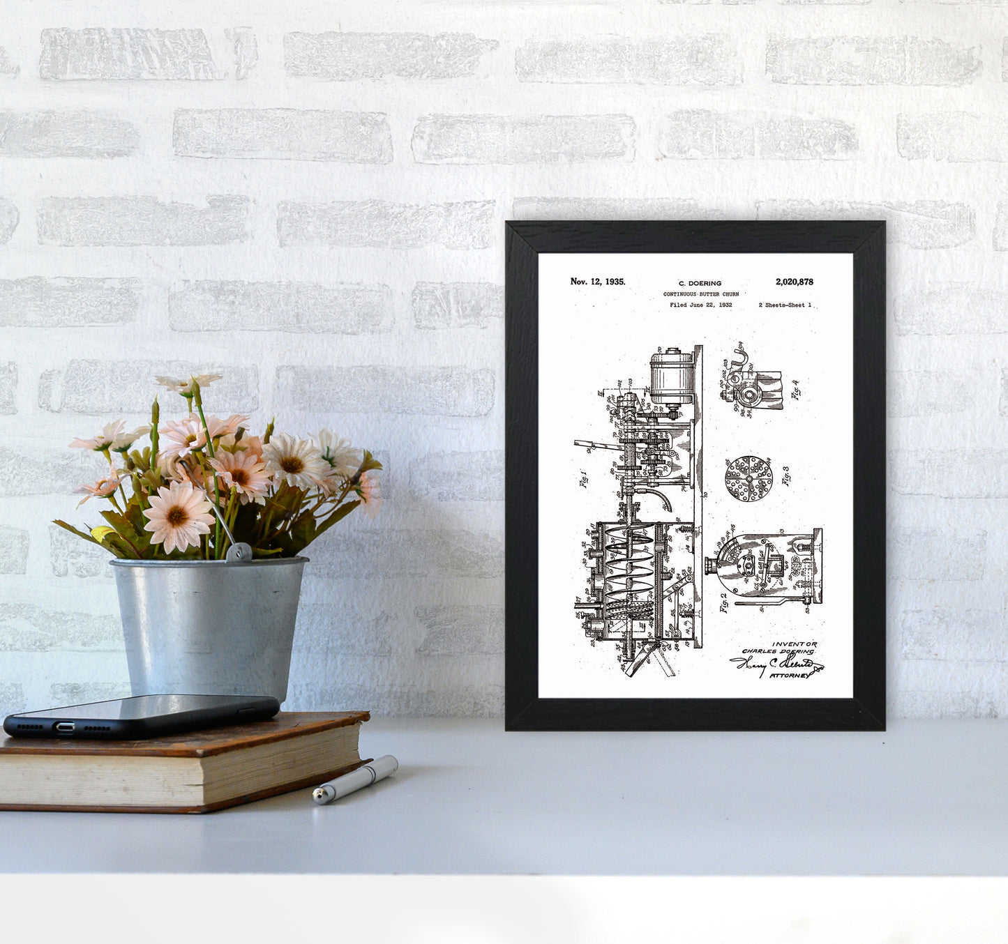 Butter Churn Patent Art Print by Jason Stanley A4 White Frame