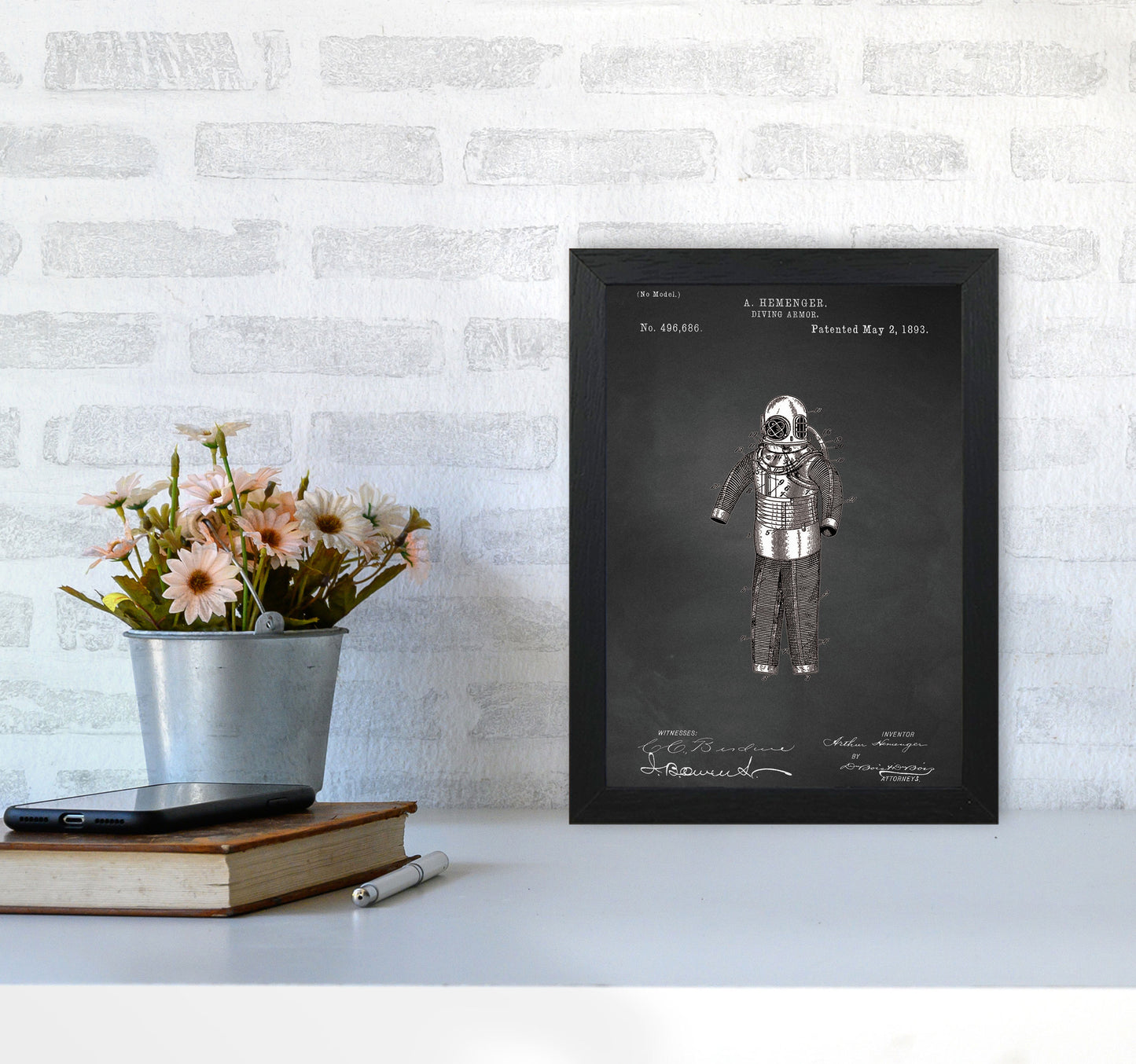 Diving Armor Patent Art Print by Jason Stanley A4 White Frame