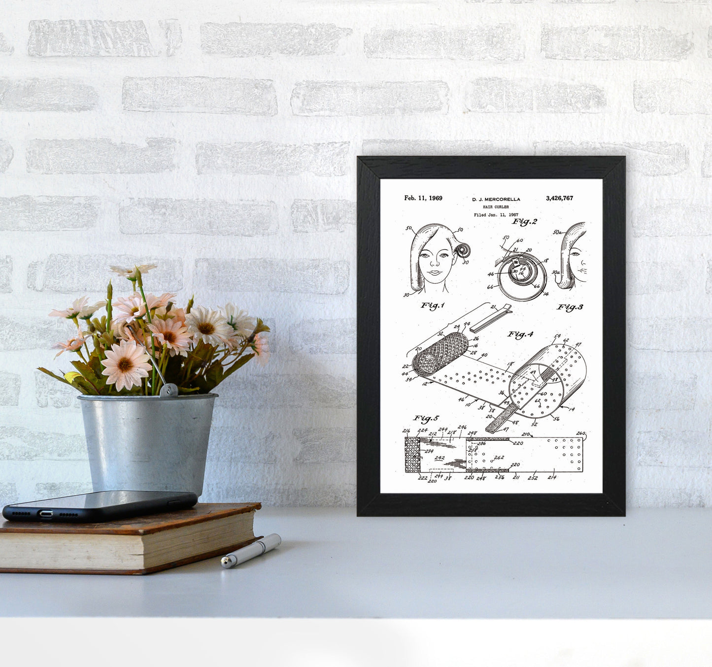 Hair Curler Patent Art Print by Jason Stanley A4 White Frame