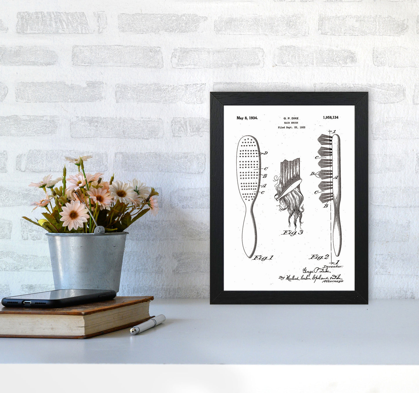 Hair Brush Patent Art Print by Jason Stanley A4 White Frame