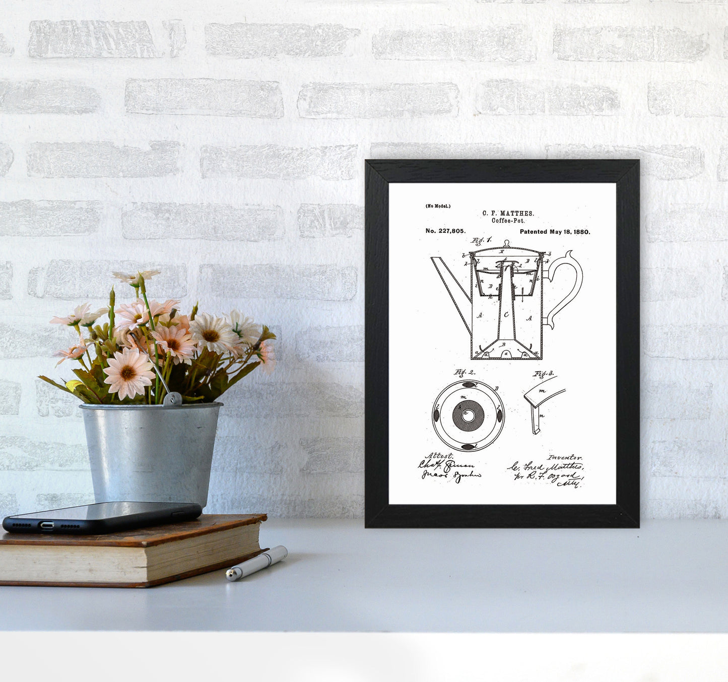 Coffee Pot Patent Art Print by Jason Stanley A4 White Frame