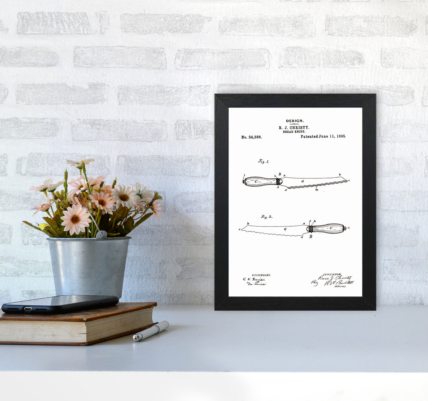 Bread Knife Patent Art Print by Jason Stanley A4 White Frame
